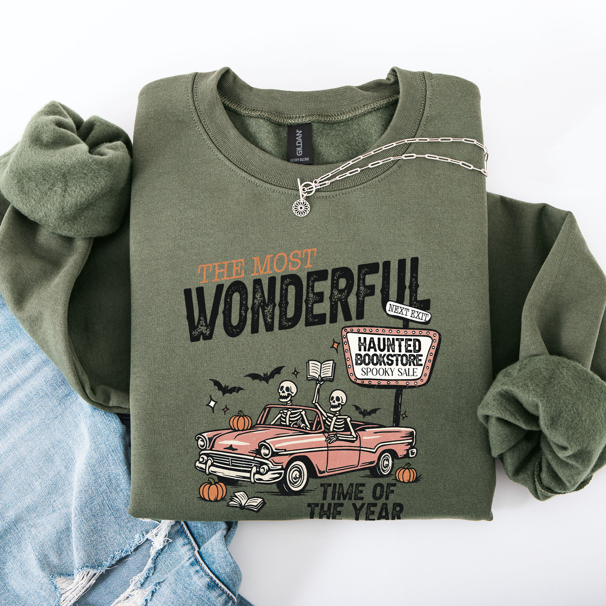 The Most Wonderful Time Of The Year Reading Skeleton Halloween Haunted Library Sweatshirt