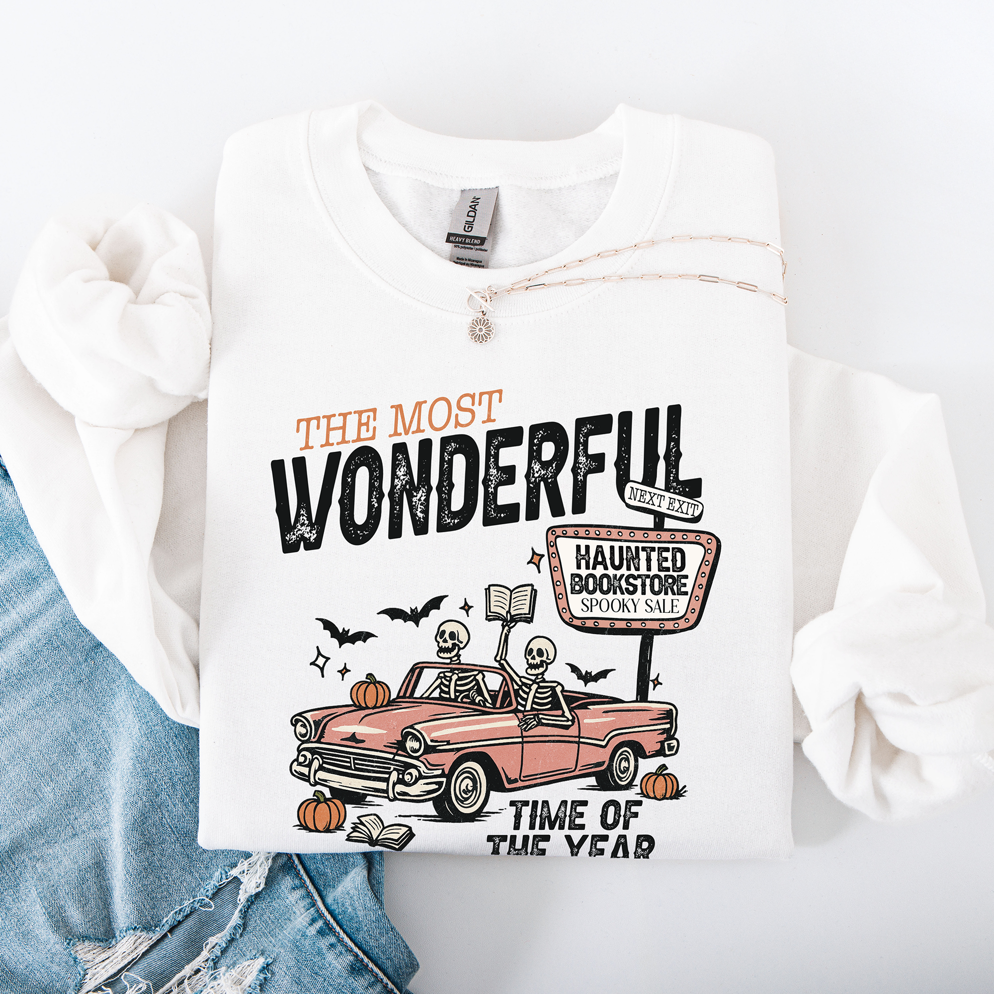 The Most Wonderful Time Of The Year Reading Skeleton Halloween Haunted Library Sweatshirt