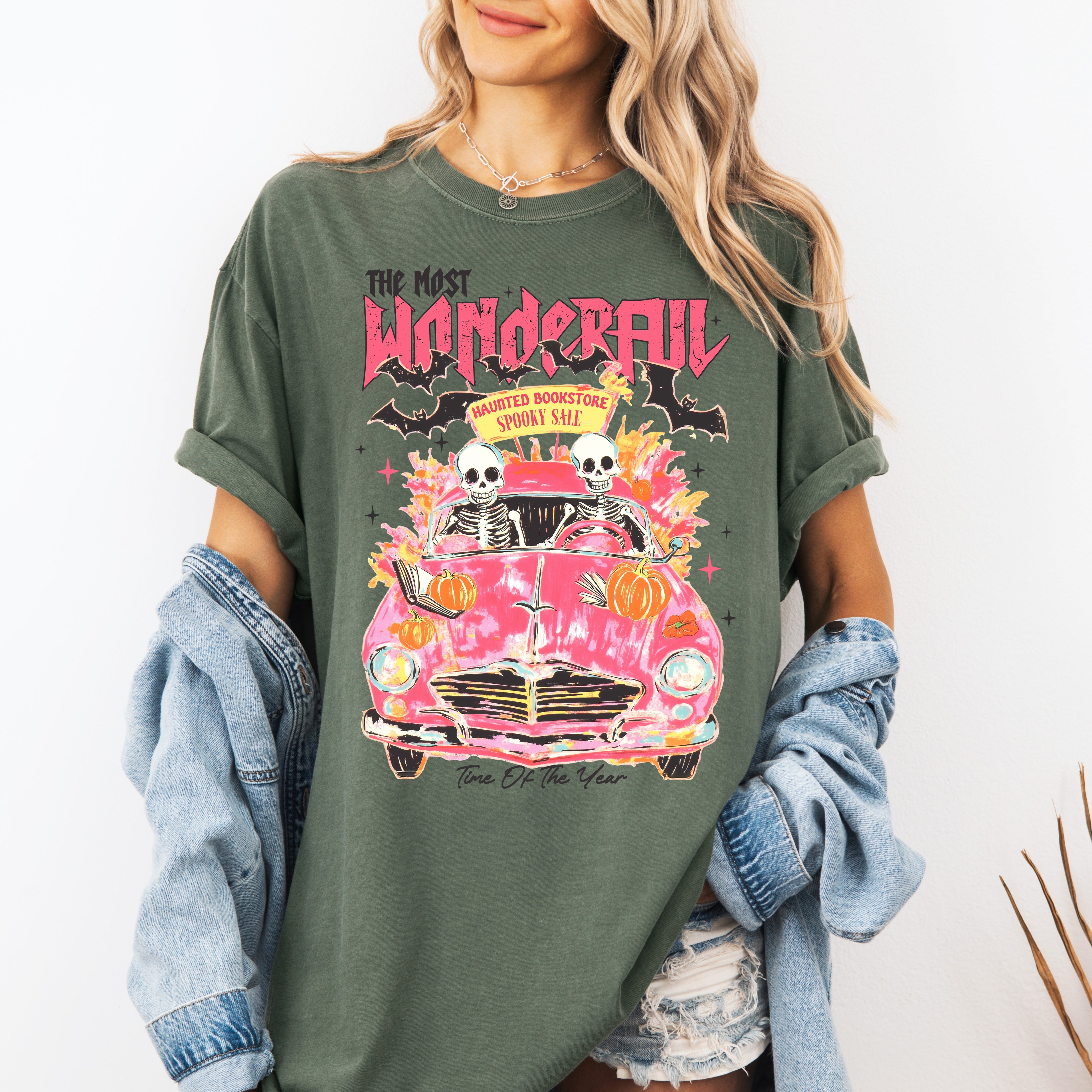 The Most Wonderful Time Of The Year Reading Skeletons Halloween Comfort Colors Tee