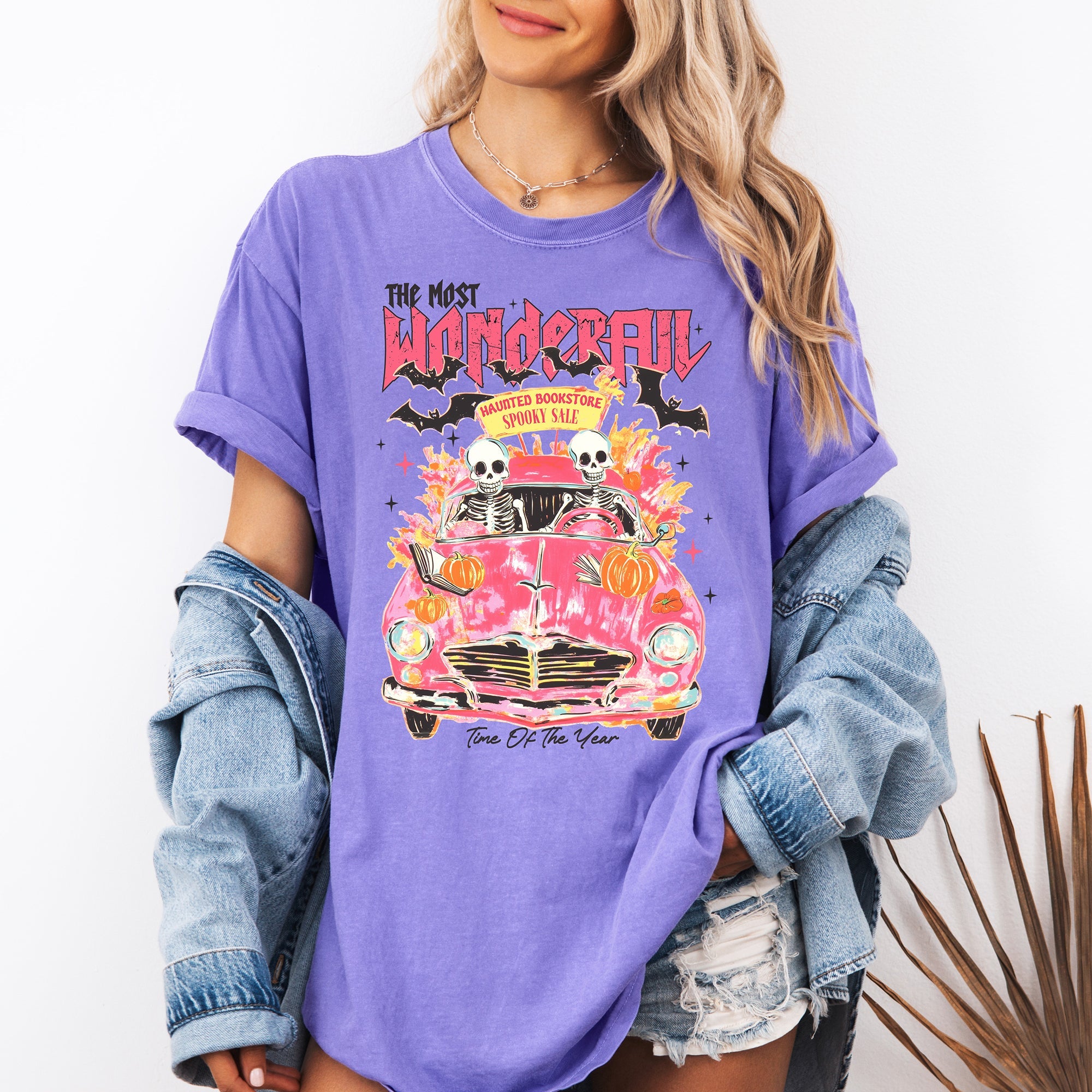The Most Wonderful Time Of The Year Reading Skeletons Halloween Comfort Colors Tee