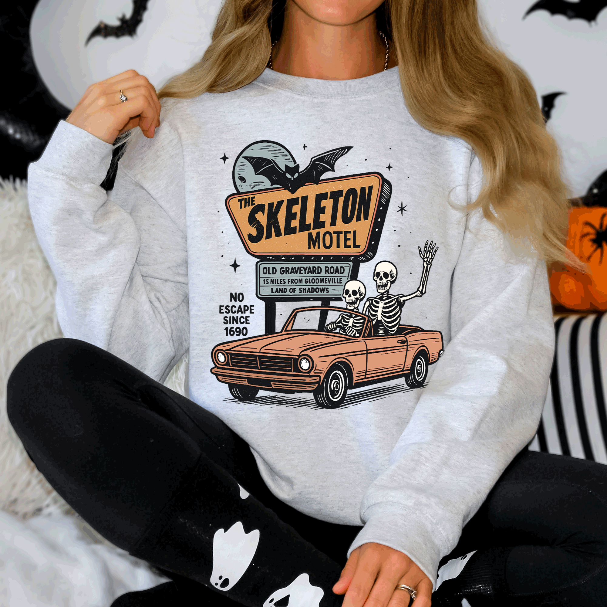 The Skeleton Motel Spooky Halloween Sweatshirt