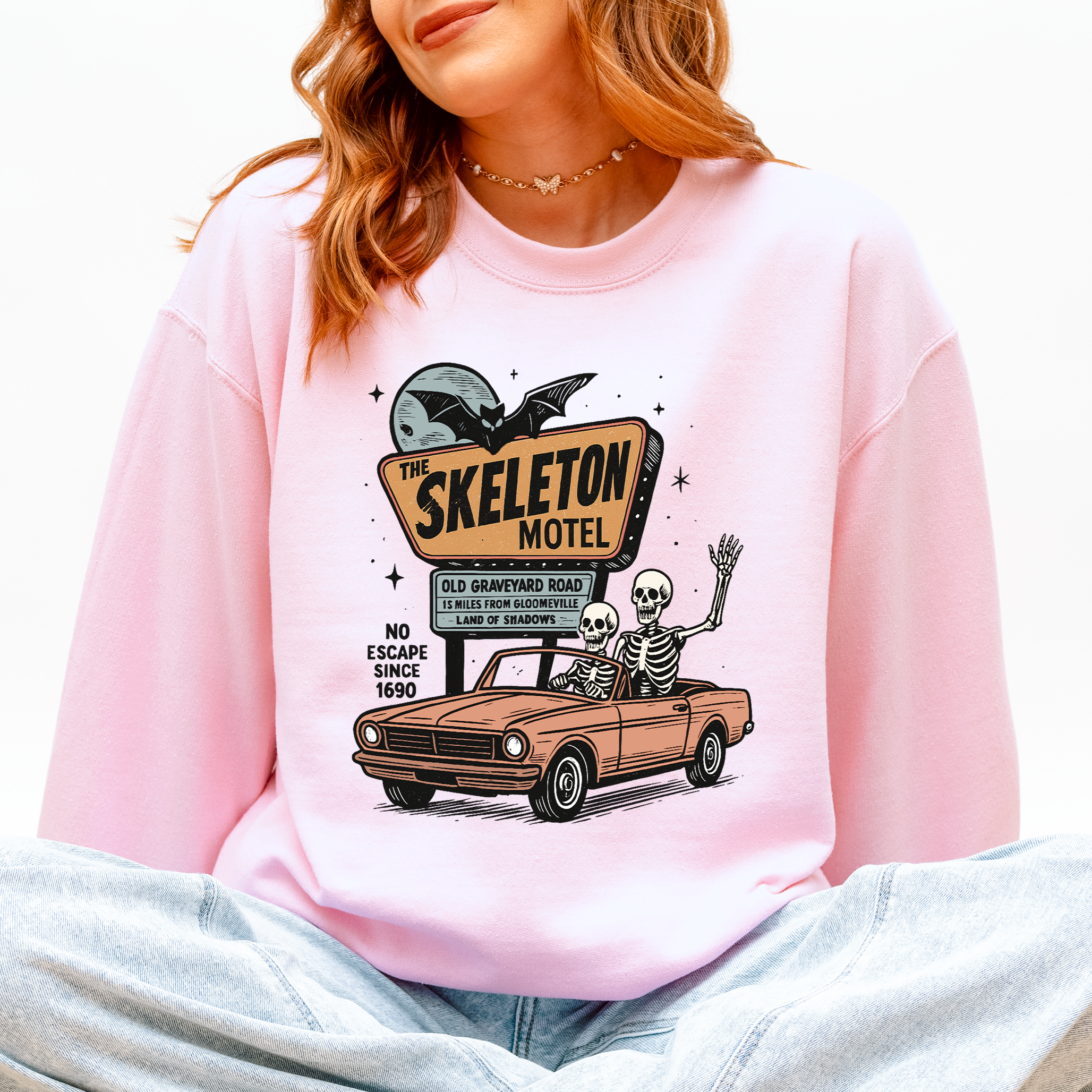 The Skeleton Motel Spooky Halloween Sweatshirt