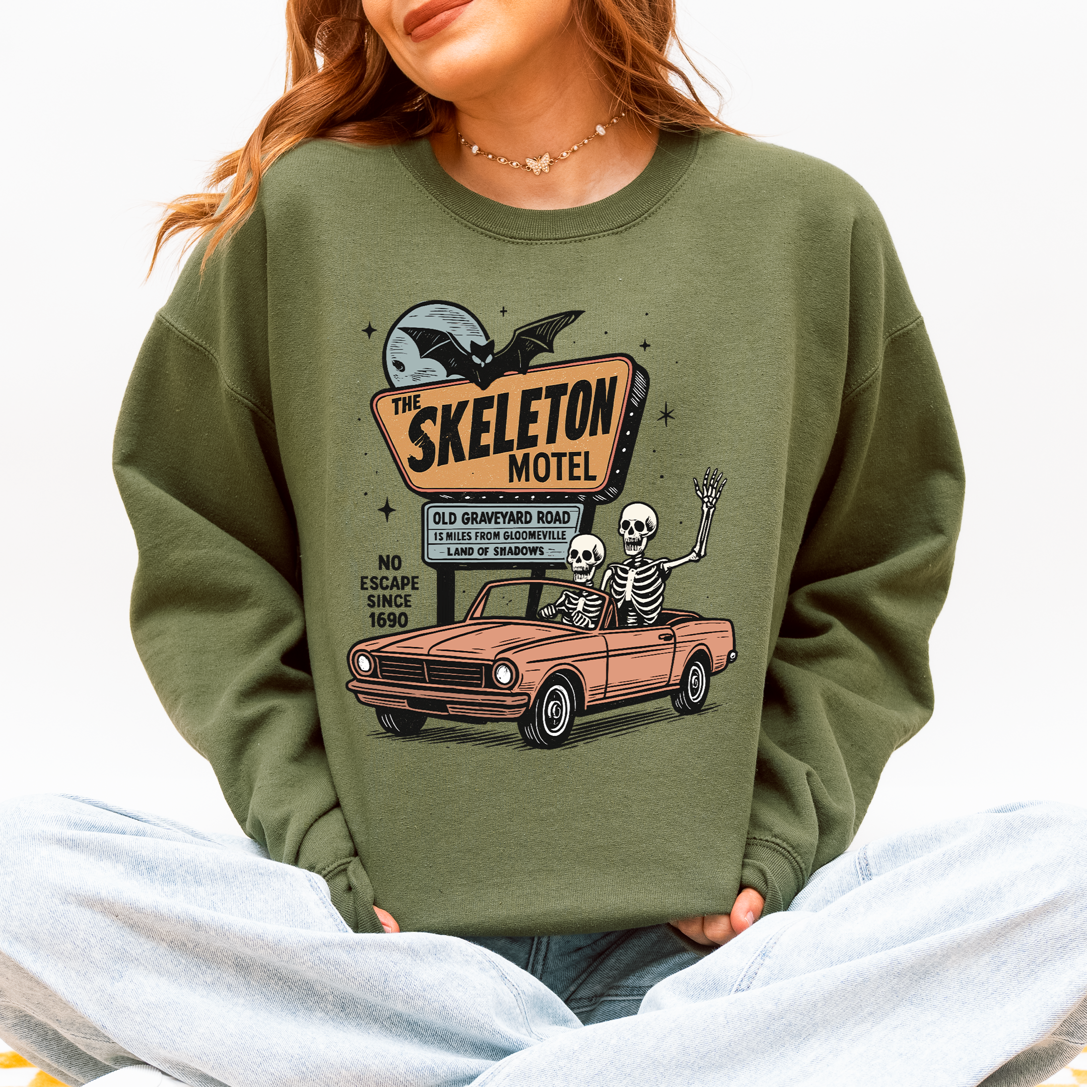 The Skeleton Motel Spooky Halloween Sweatshirt
