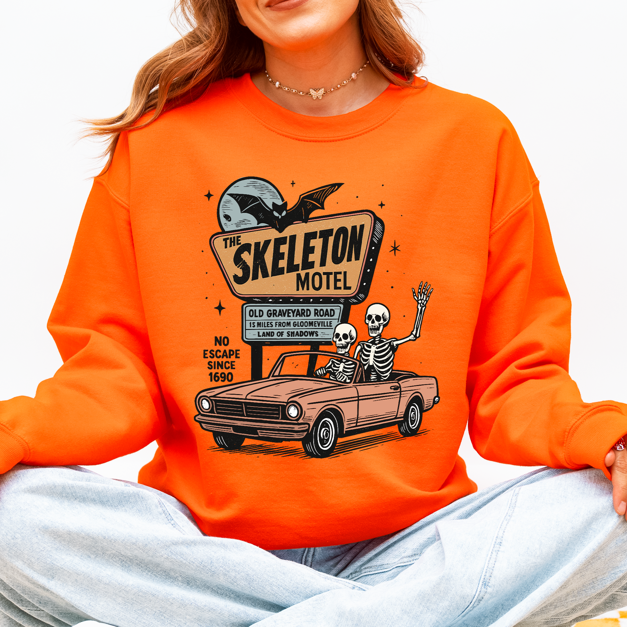 The Skeleton Motel Spooky Halloween Sweatshirt