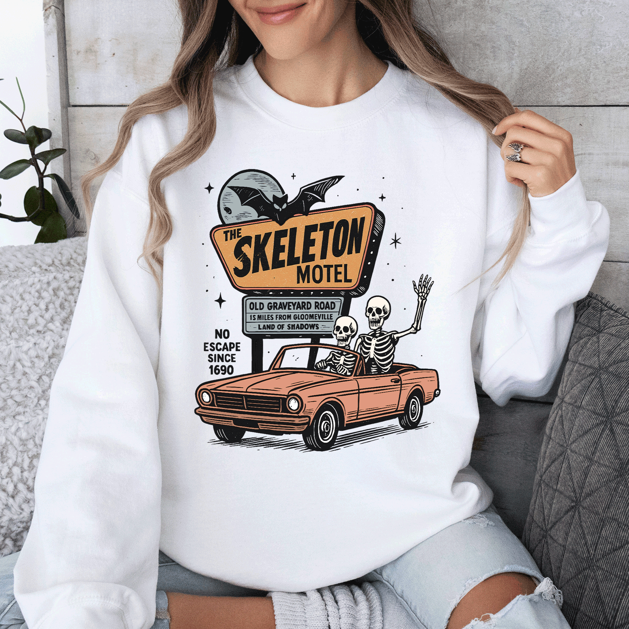 The Skeleton Motel Spooky Halloween Sweatshirt