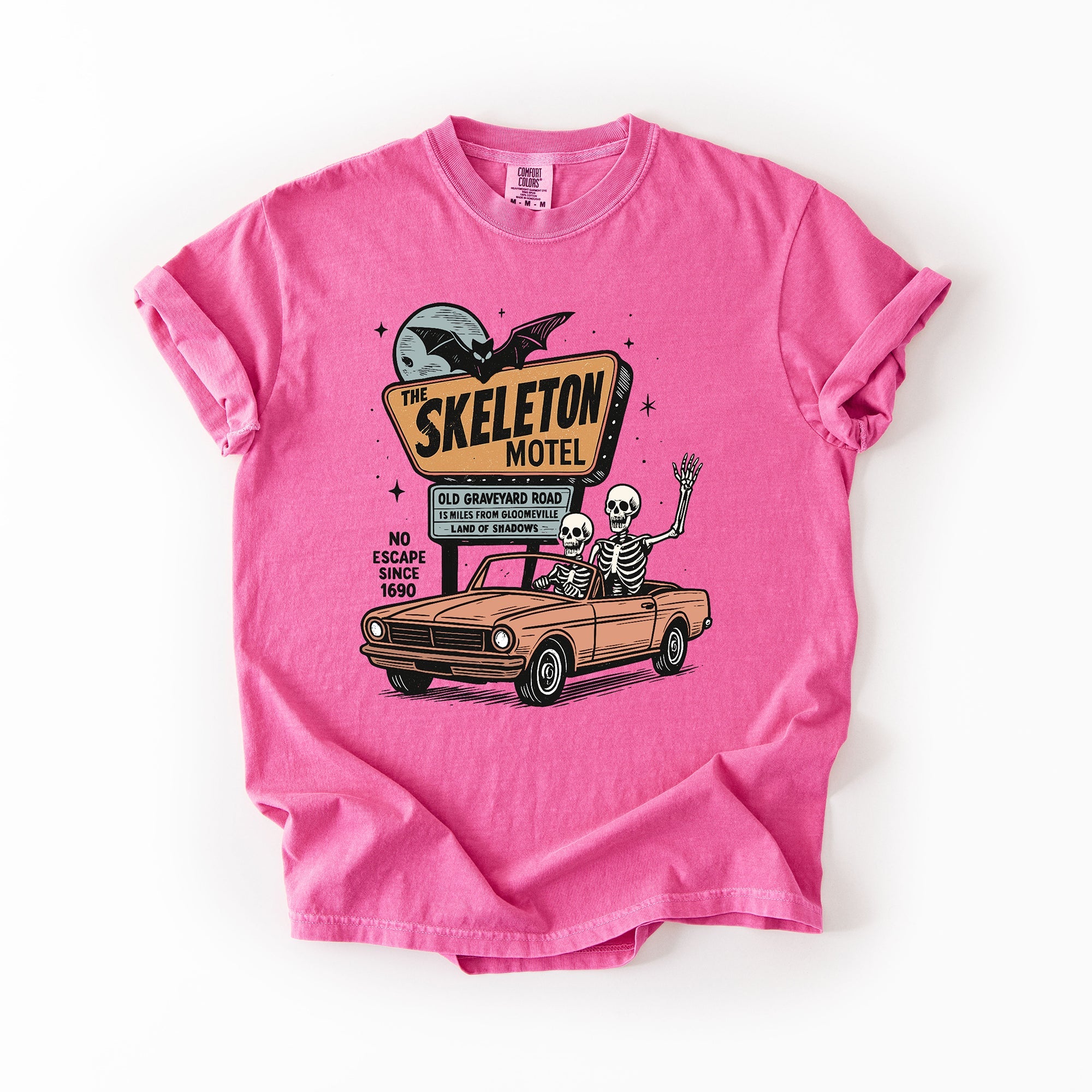 The Skeleton Motel Reading Skeletons Spooky Halloween Graphic Comfort Colors Tee