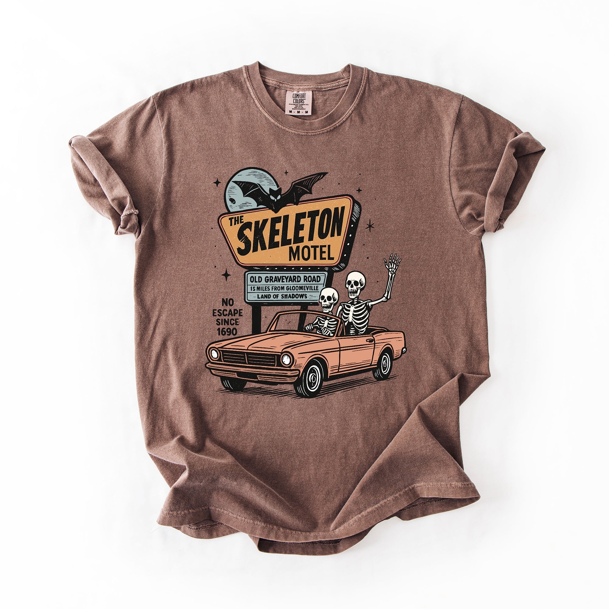 The Skeleton Motel Reading Skeletons Spooky Halloween Graphic Comfort Colors Tee