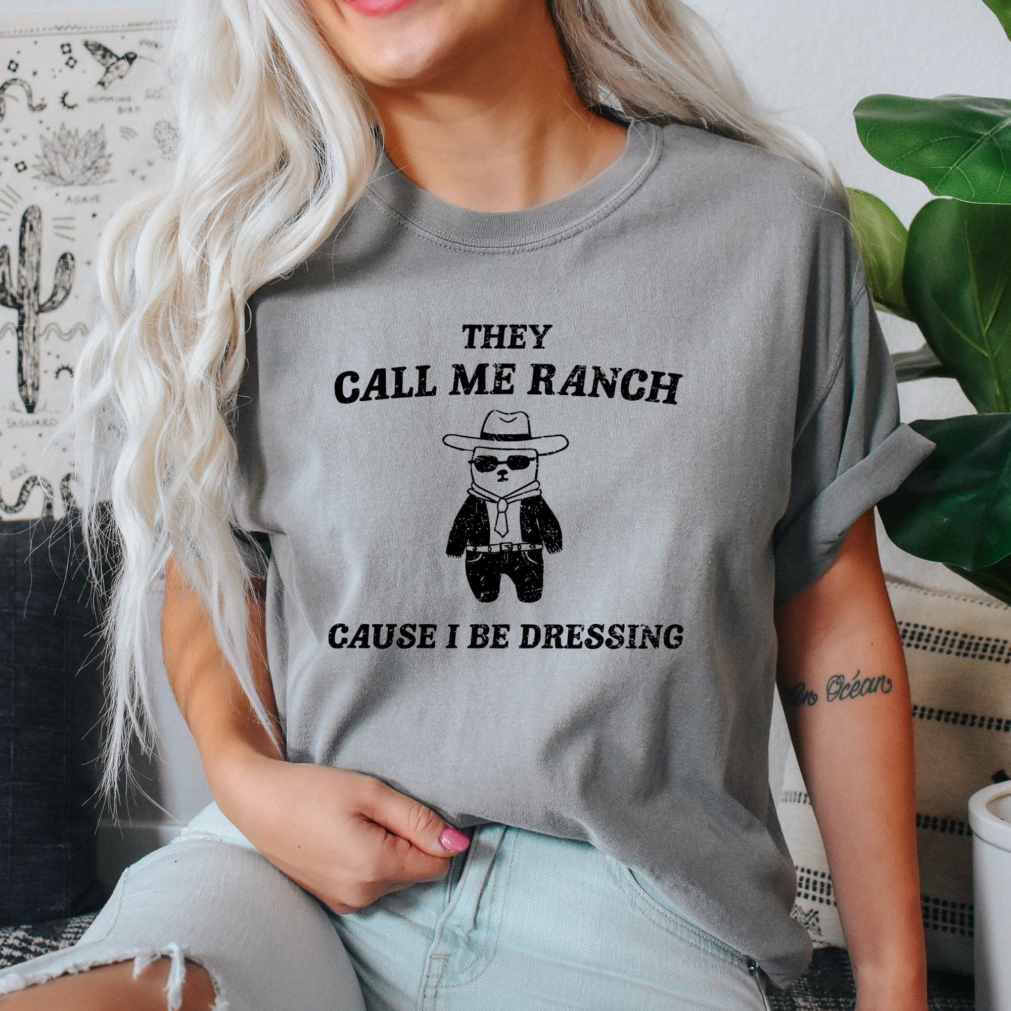 They Call Me Ranch Bear Meme Vintage Cowboy Theme Graphic Illustration Collectible Humor Comfort Colors Tee