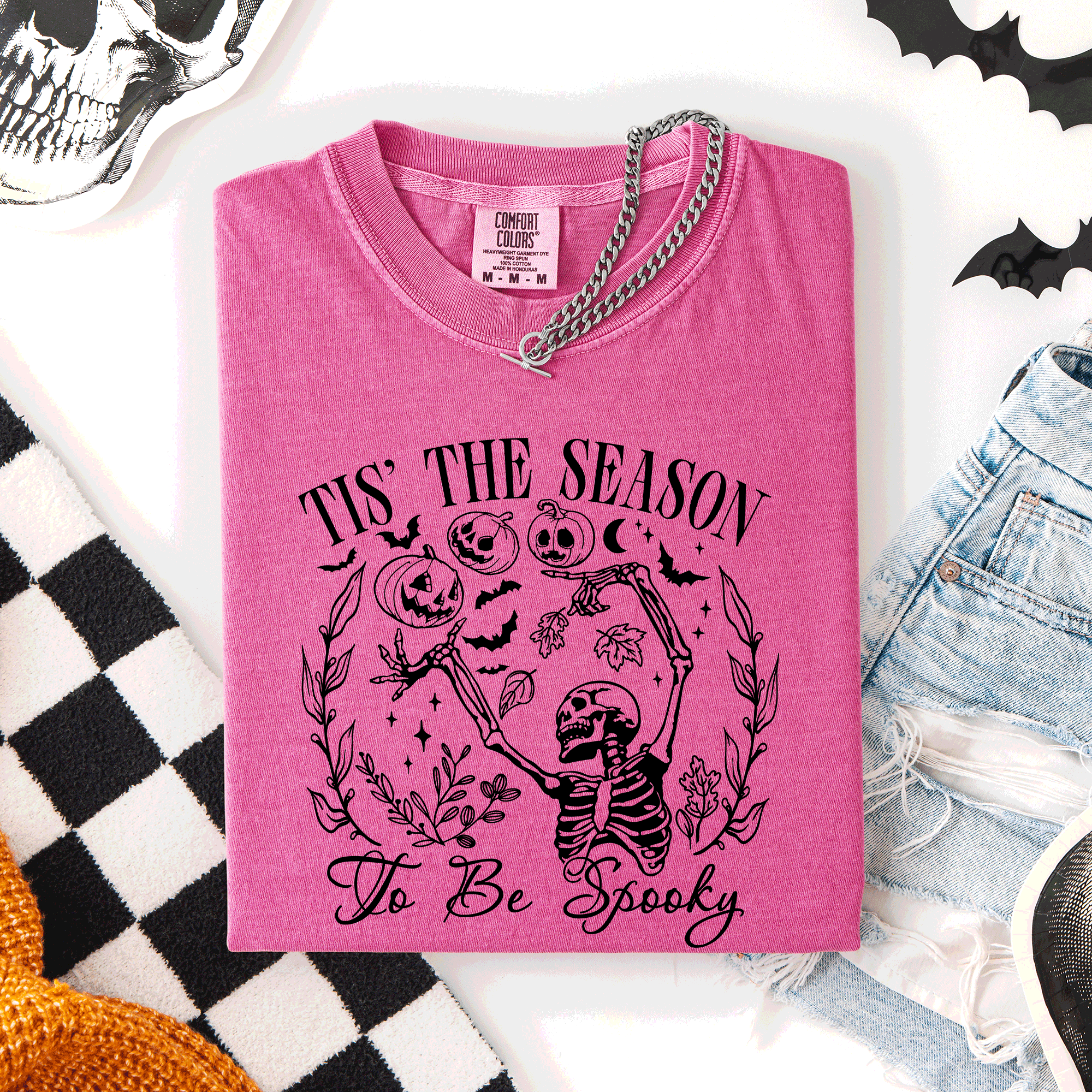 Tis The Season To Be Spooky Retro Classic Halloween Skeleton Edition Comfort Colors Tee