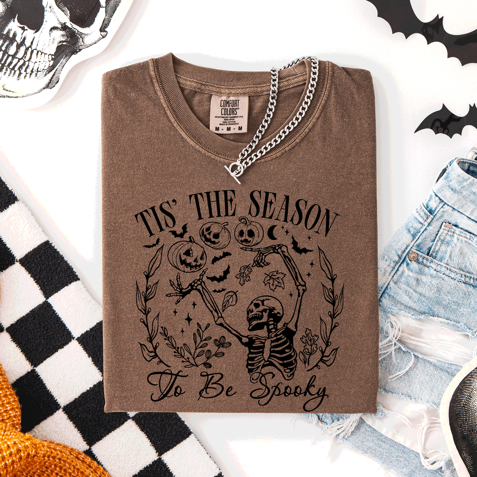 Tis The Season To Be Spooky Retro Classic Halloween Skeleton Edition Comfort Colors Tee