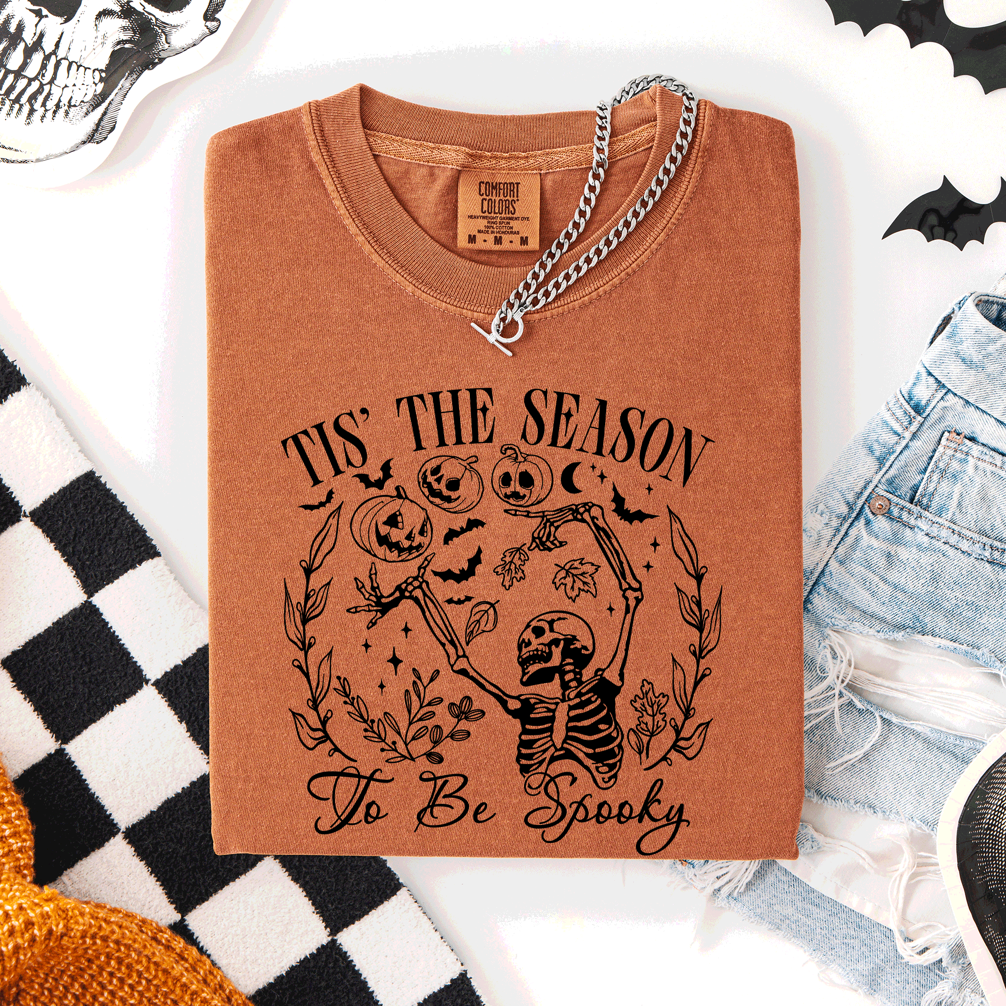 Tis The Season To Be Spooky Retro Classic Halloween Skeleton Edition Comfort Colors Tee