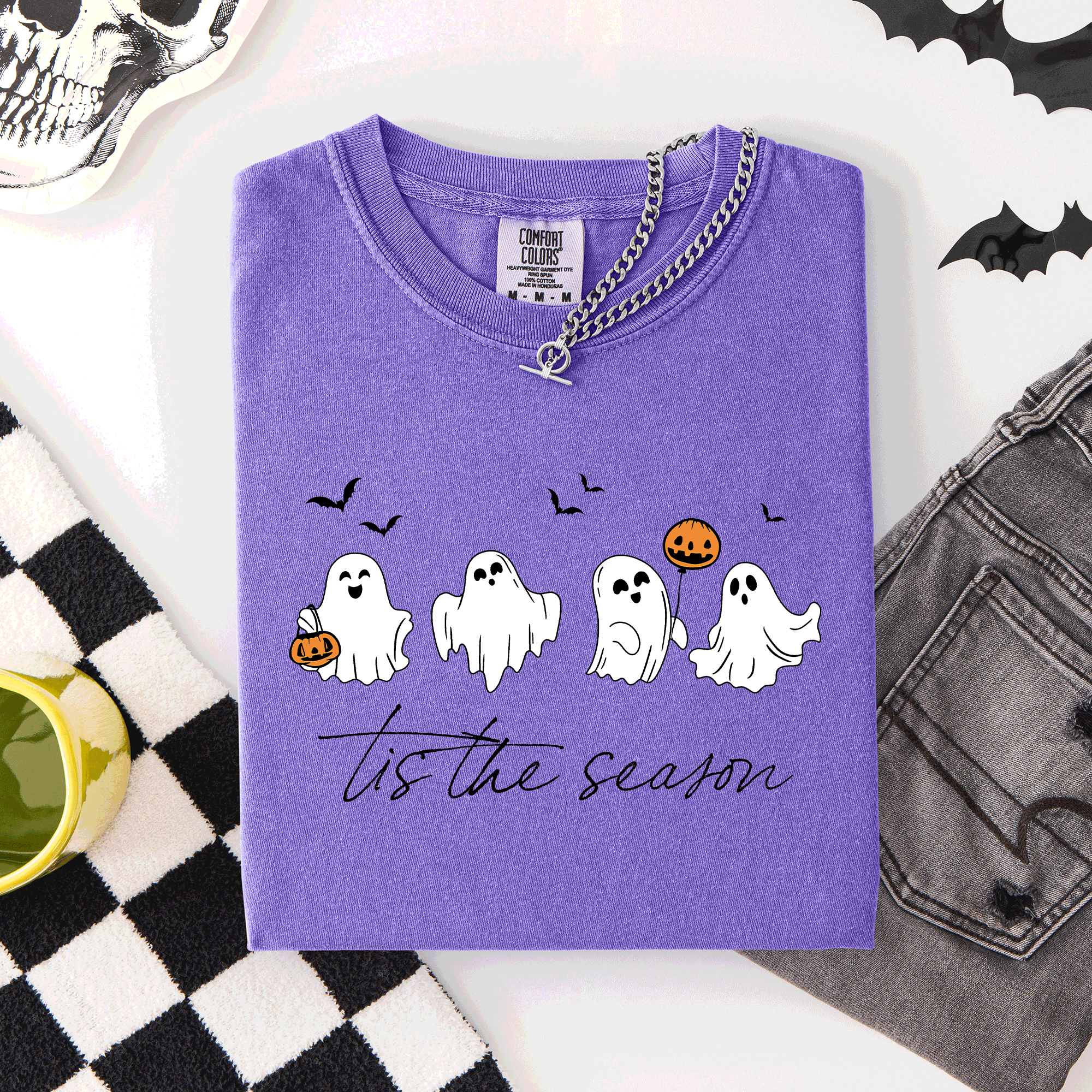 Tis The Season, Cute Ghosts Halloween Comfort Colors Tee