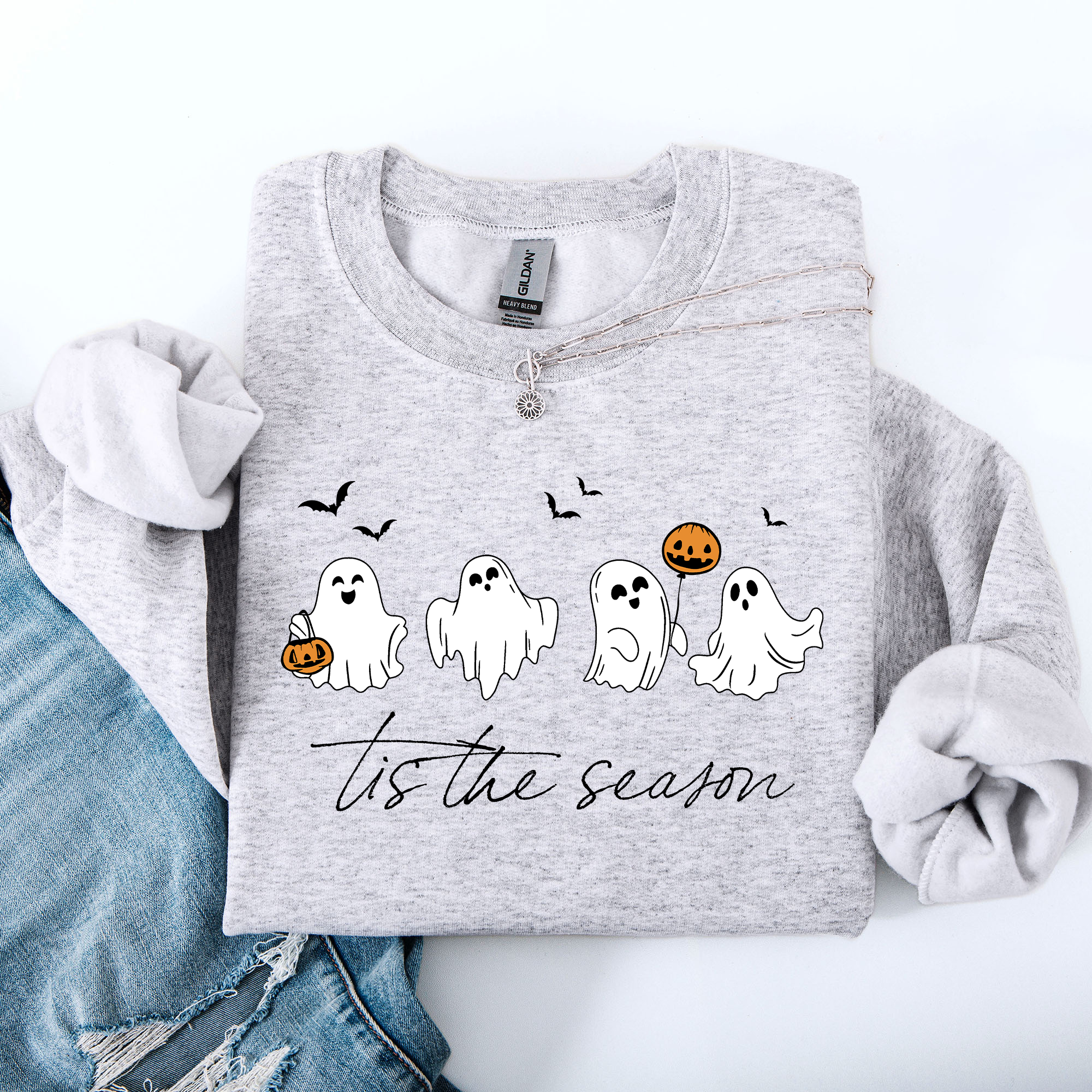 Tis The Season, Cute Ghosts Halloween Night Parade Of Friendly Phantoms In Cozy Autumn Glow Sweatshirt