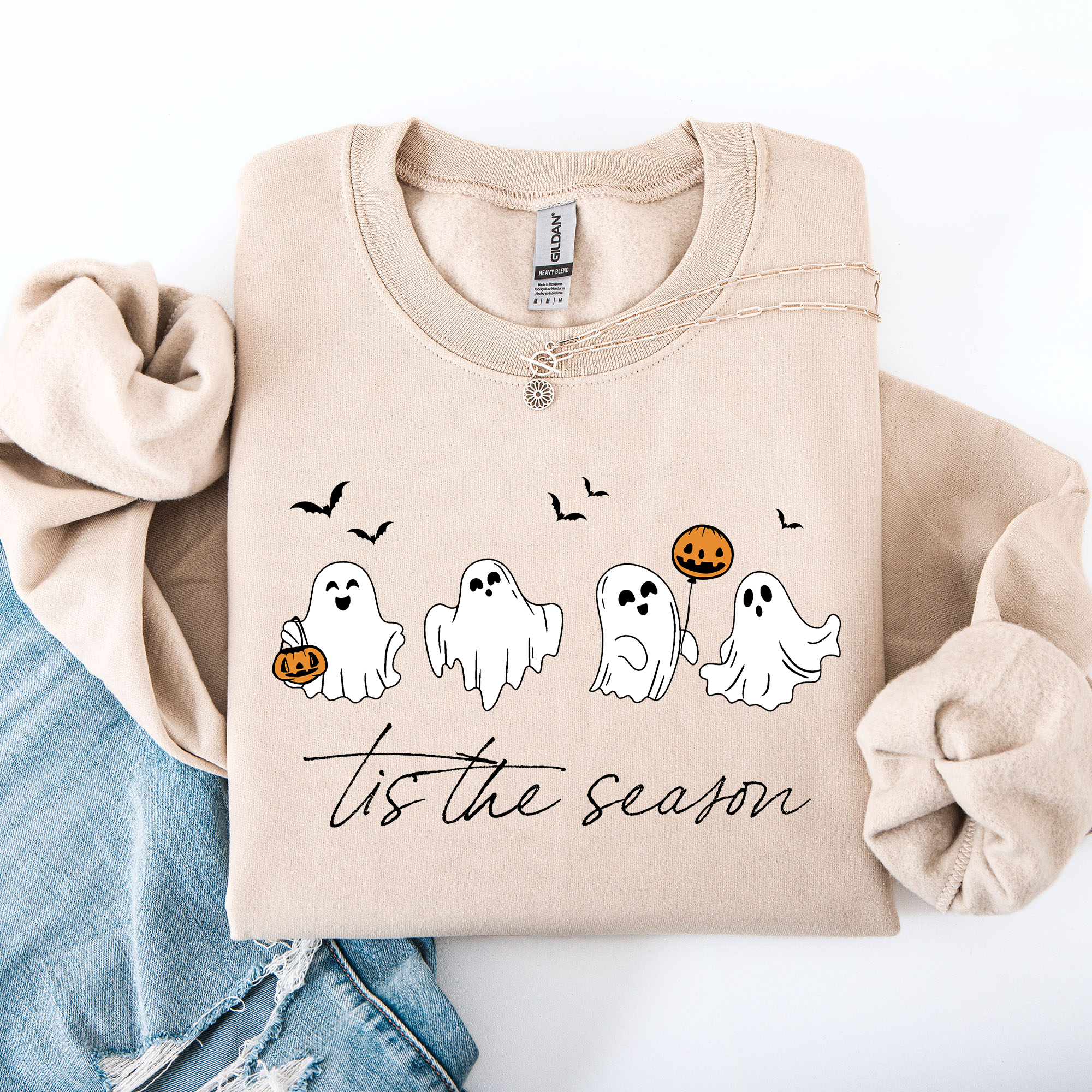 Tis The Season, Cute Ghosts Halloween Night Parade Of Friendly Phantoms In Cozy Autumn Glow Sweatshirt