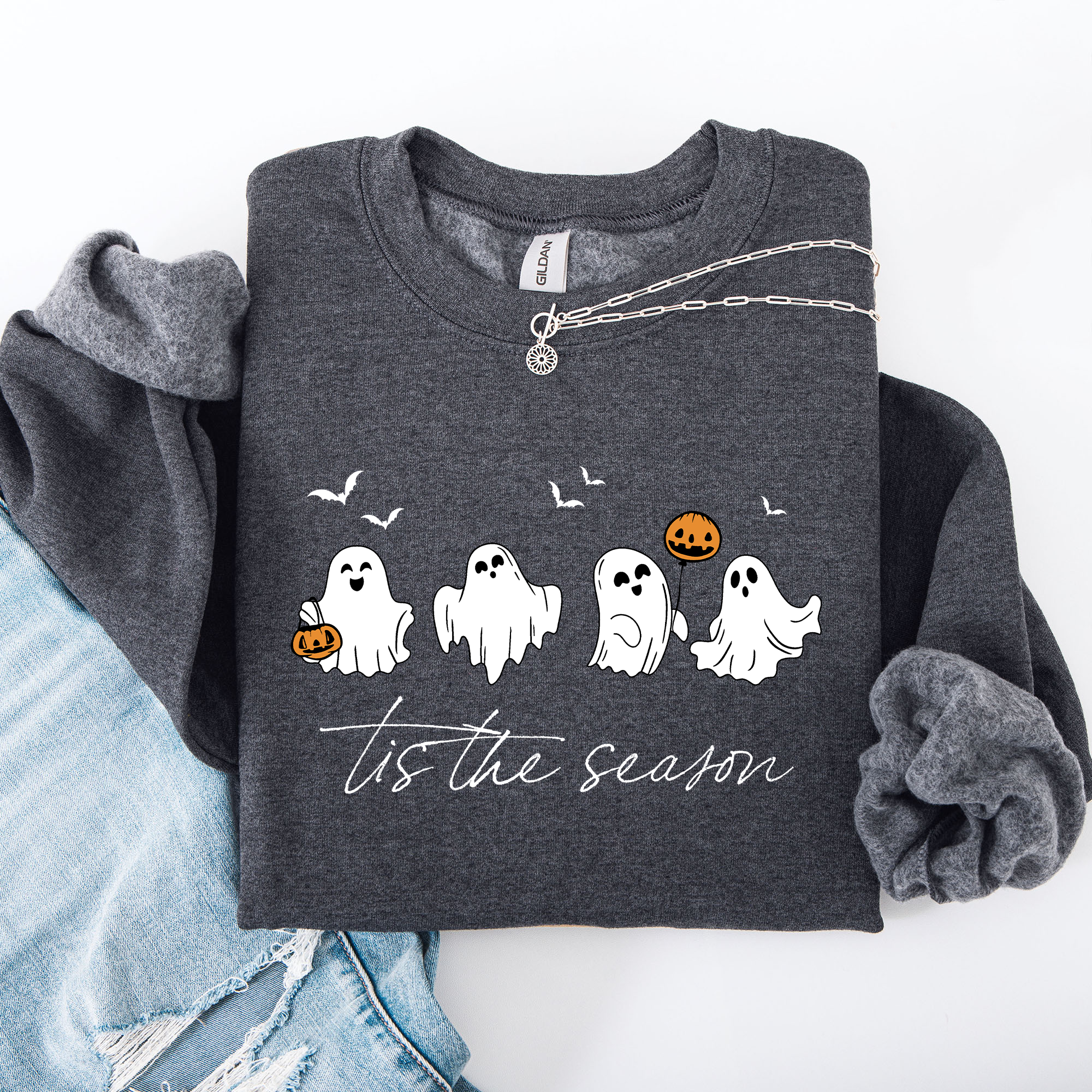 Tis The Season, Cute Ghosts Halloween Night Parade Of Friendly Phantoms In Cozy Autumn Glow Sweatshirt