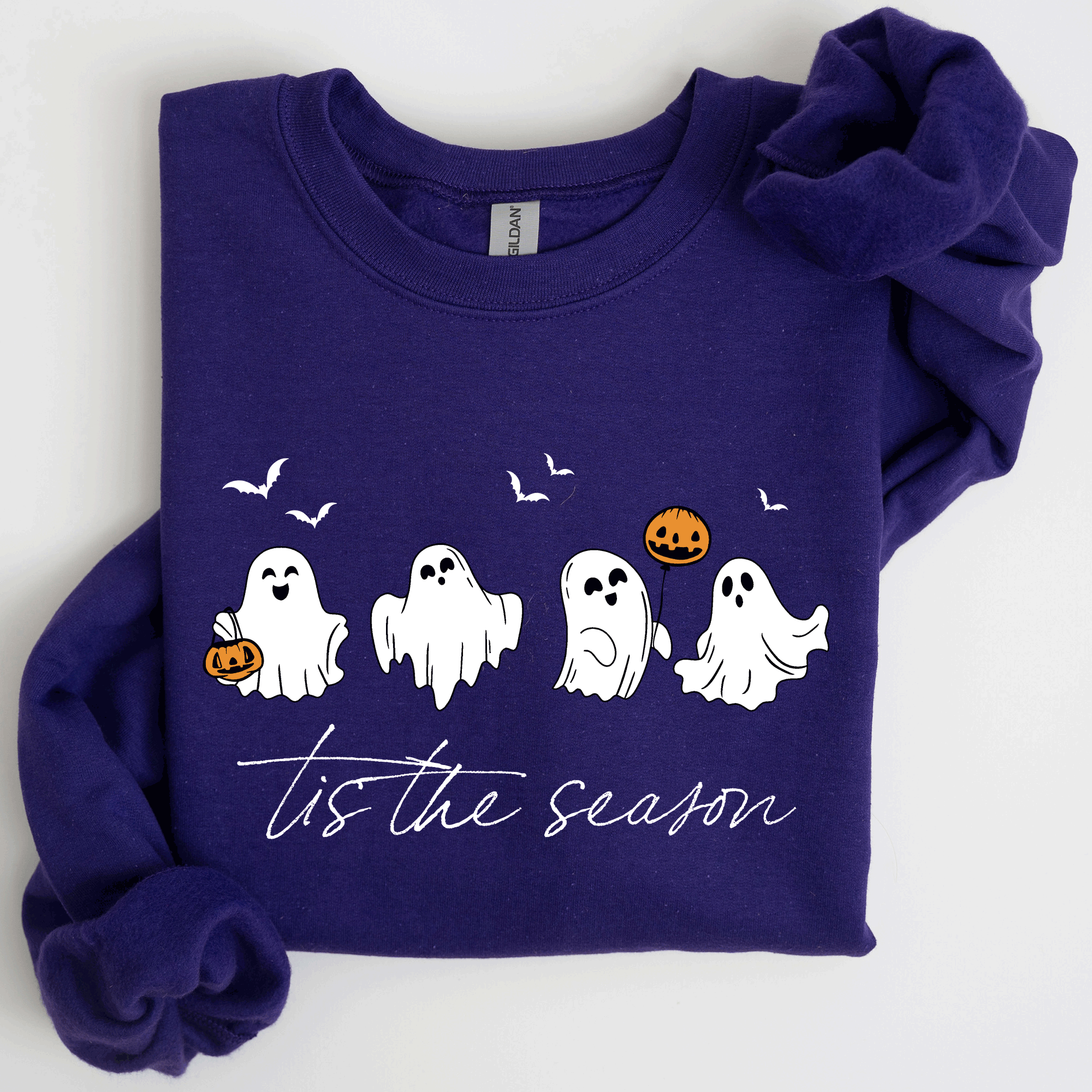 Tis The Season, Cute Ghosts Halloween Night Parade Of Friendly Phantoms In Cozy Autumn Glow Sweatshirt