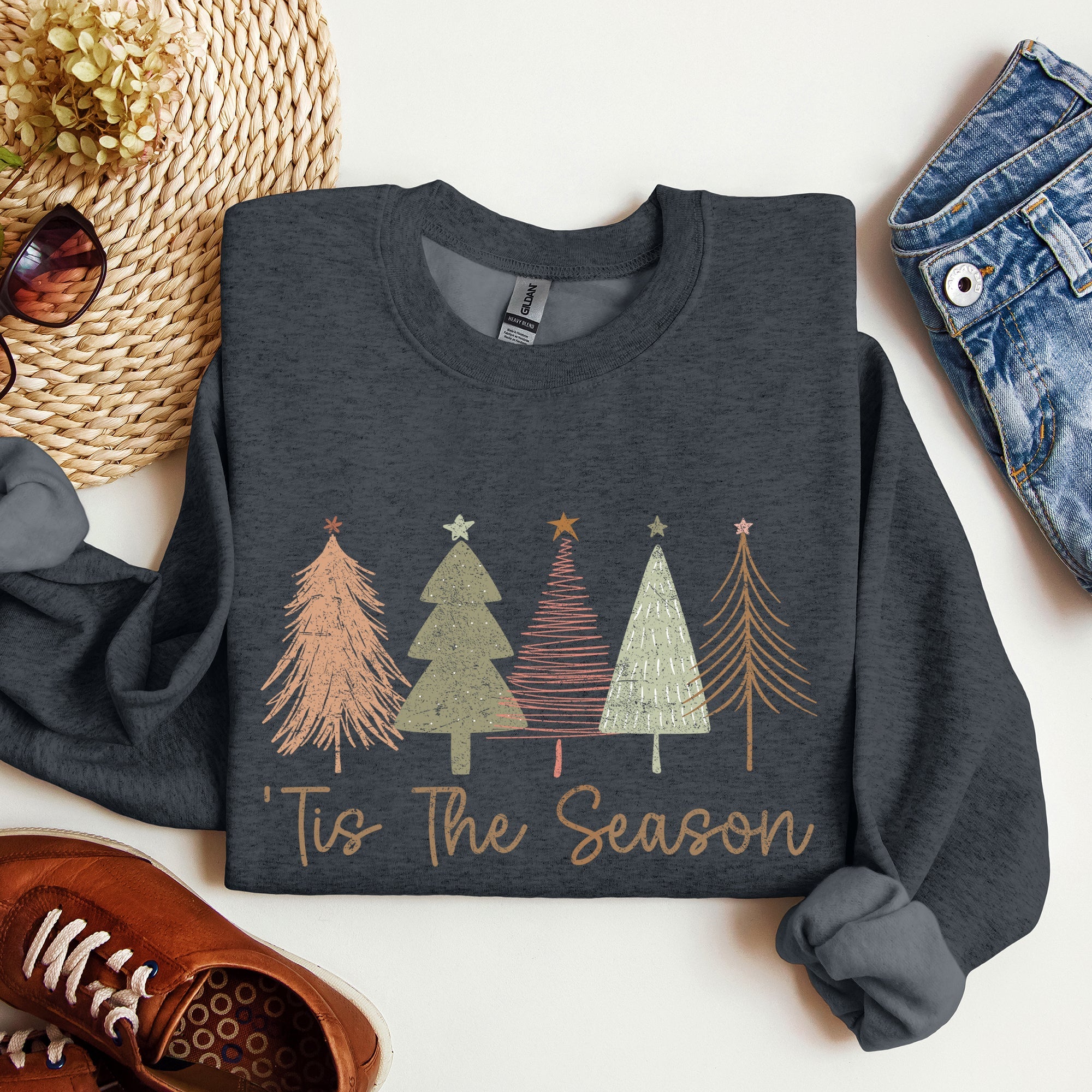 Tis The Season Doodle Christmas Trees Pastels Cozy Holiday Doodle Artwork Sweatshirt