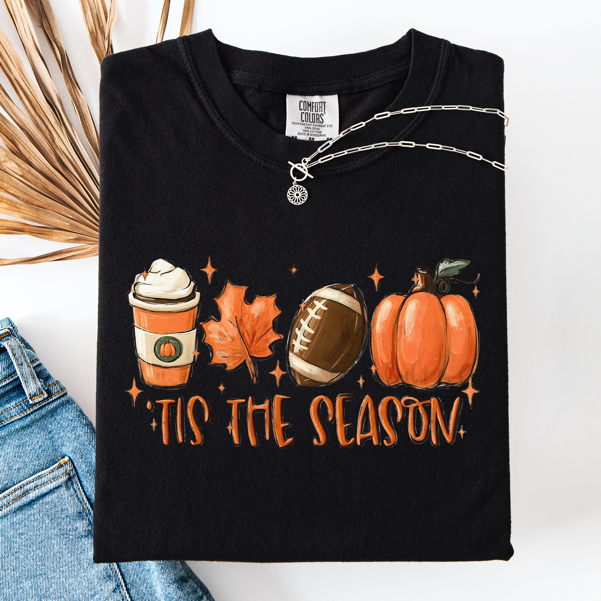 Tis The Season Football Game Day Pumpkin Coffee Autumn Fall Edition Comfort Colors Tee