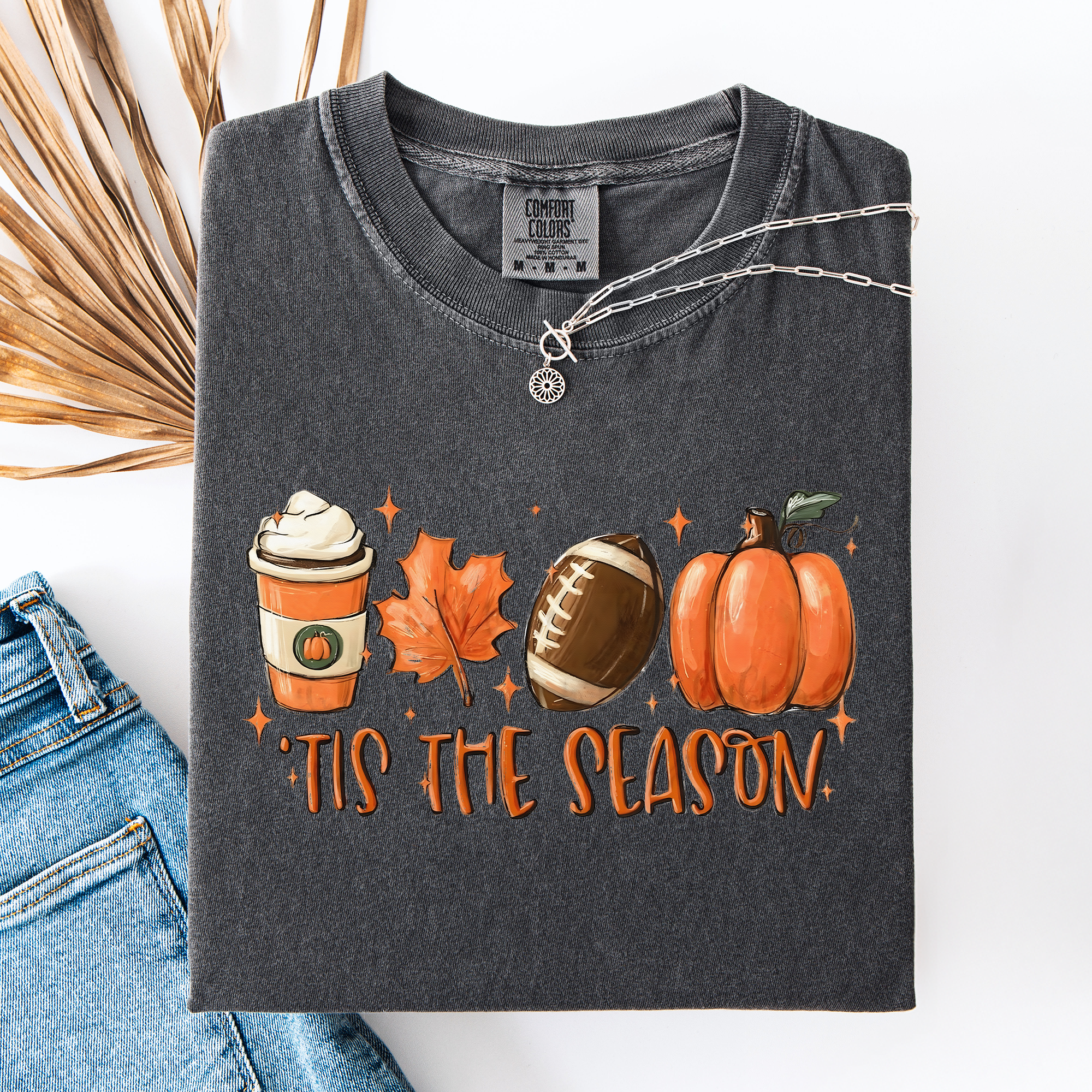 Tis The Season Football Game Day Pumpkin Coffee Autumn Fall Edition Comfort Colors Tee