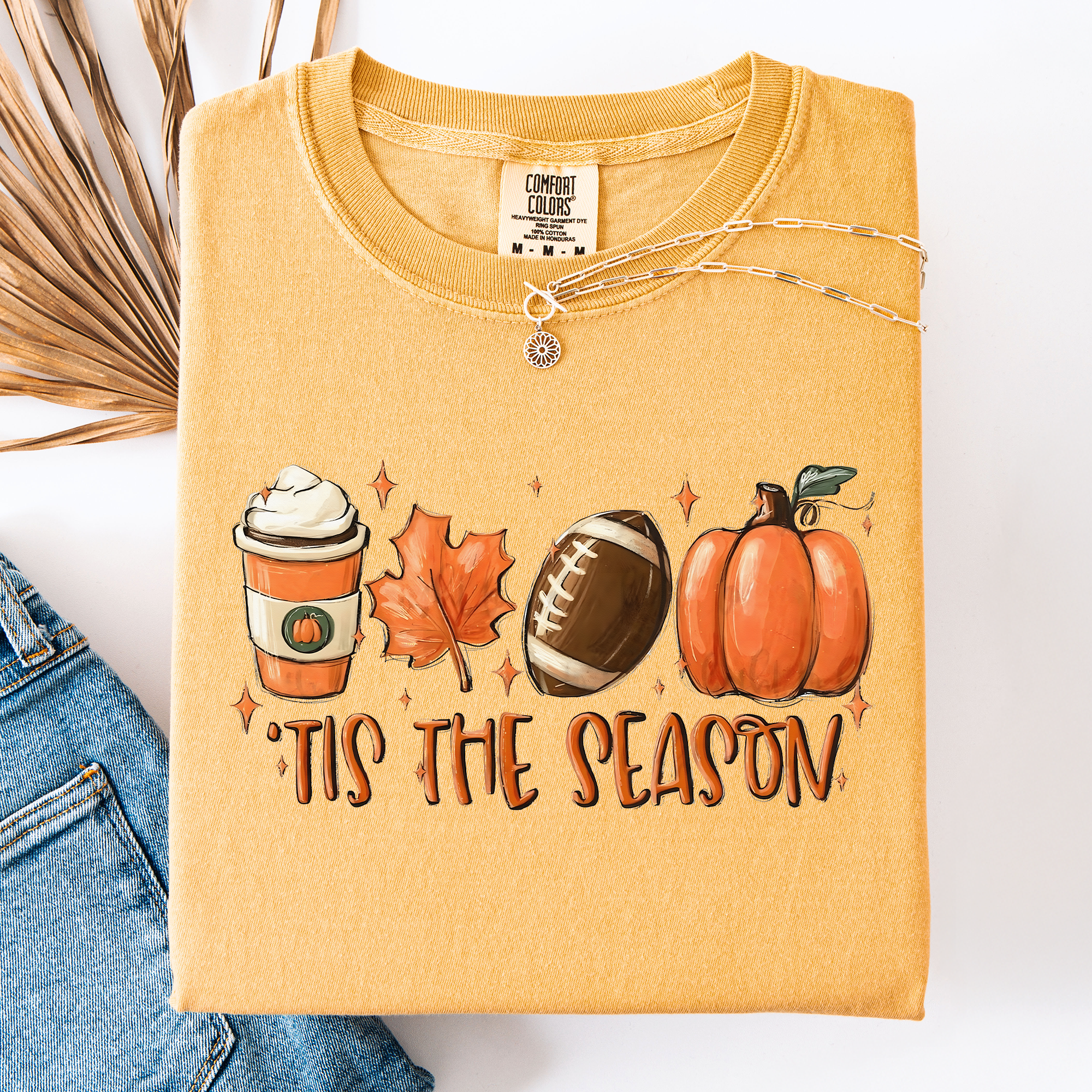 Tis The Season Football Game Day Pumpkin Coffee Autumn Fall Edition Comfort Colors Tee