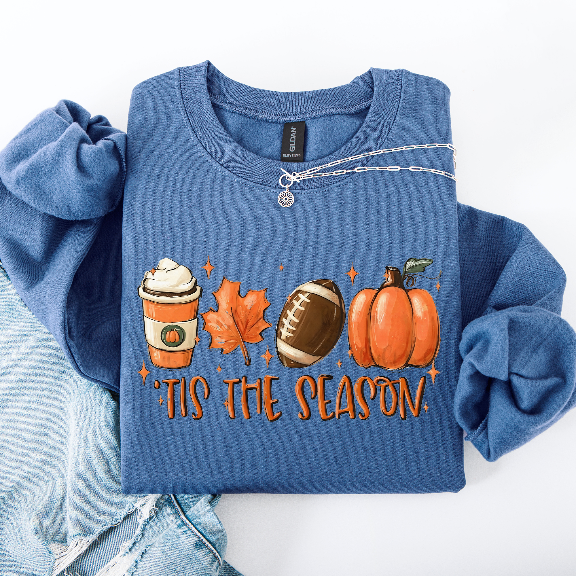 Tis The Season Football Game Day Pumpkin Coffee Autumn Fall Cozy Weather Sweatshirt