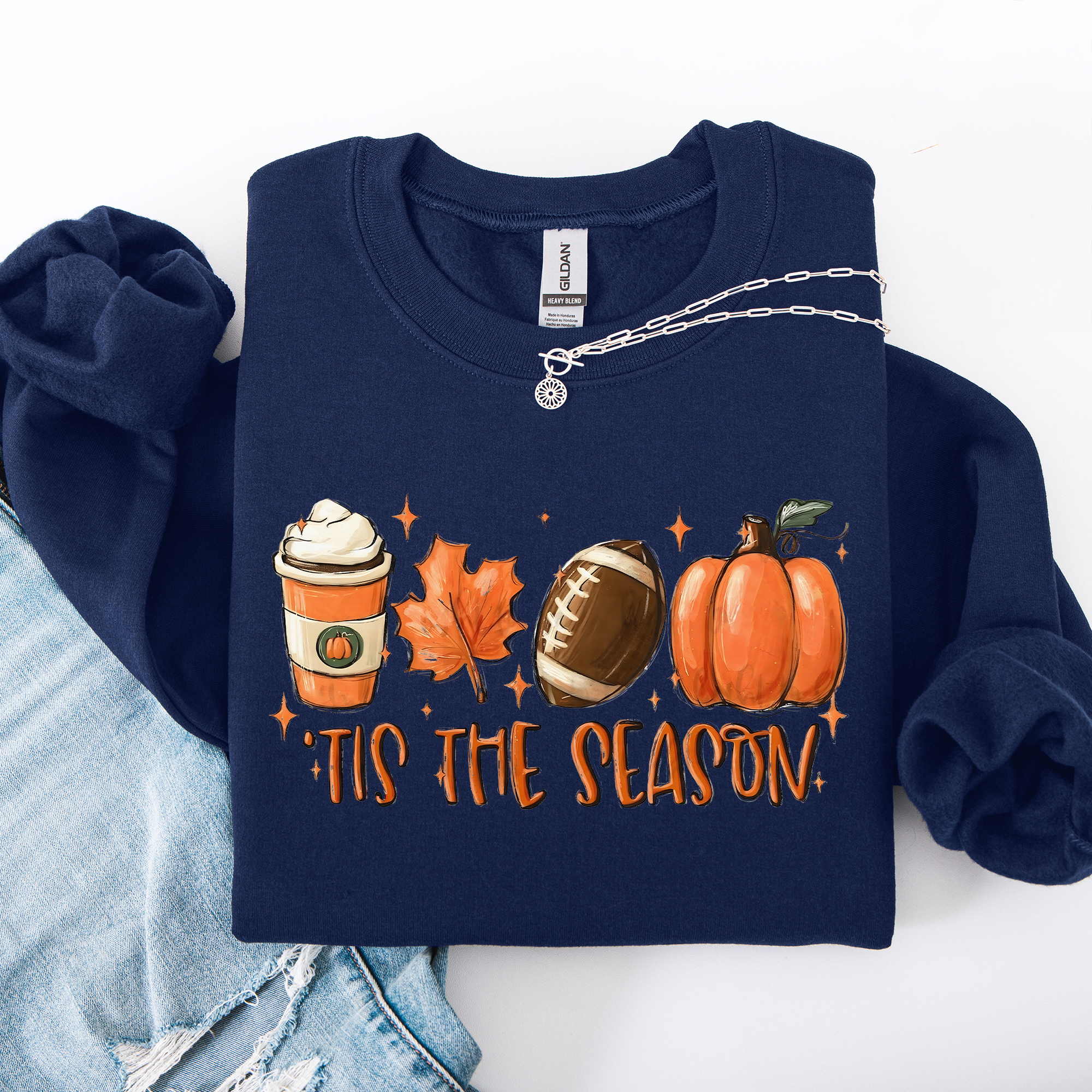 Tis The Season Football Game Day Pumpkin Coffee Autumn Fall Cozy Weather Sweatshirt