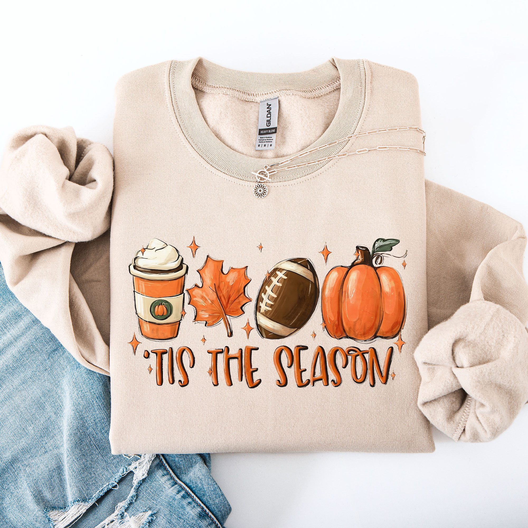 Tis The Season Football Game Day Pumpkin Coffee Autumn Fall Cozy Weather Sweatshirt