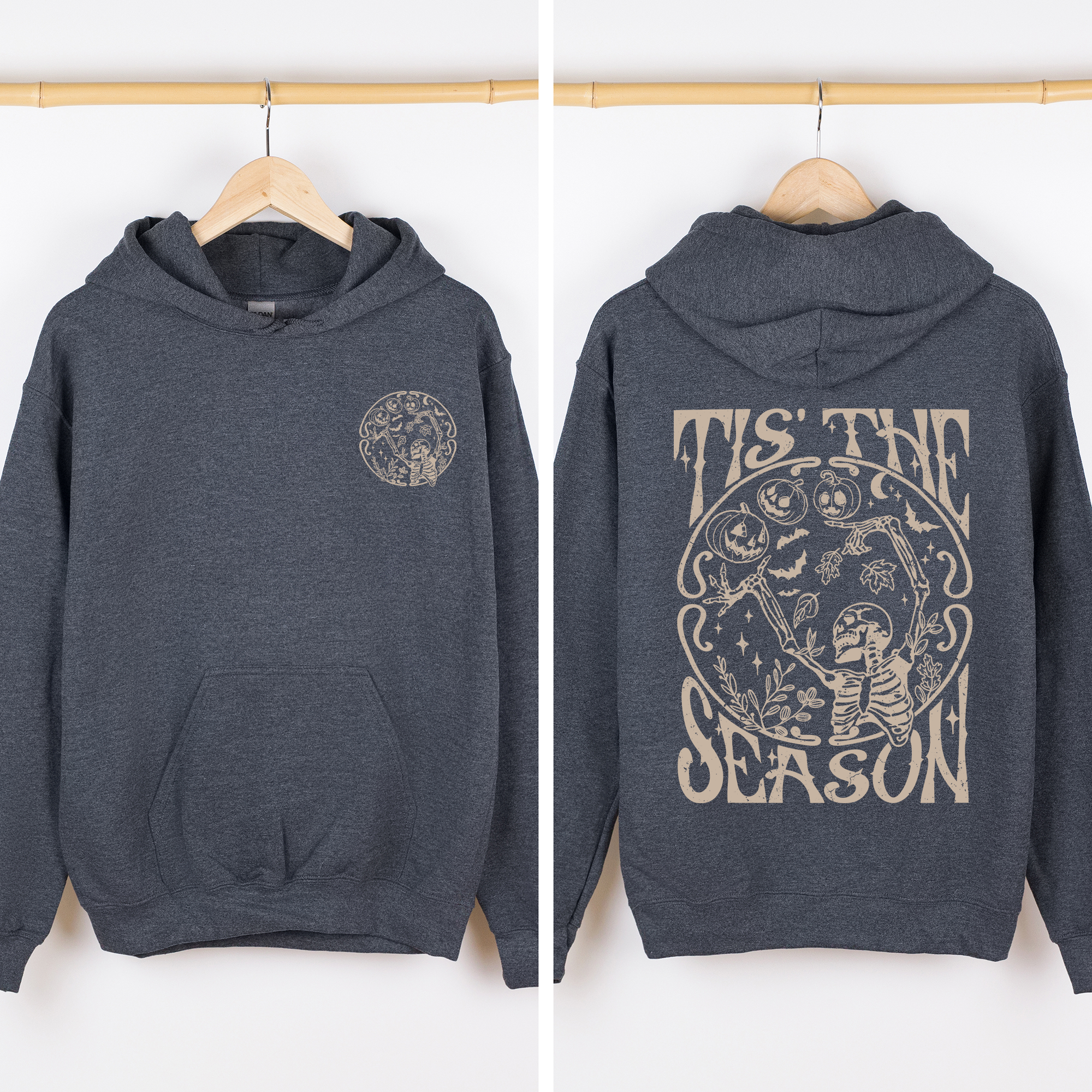 Tis The Season Spooky Skeleton Pink Ribbon Lace Front And Back Halloween Graphic Hoodie