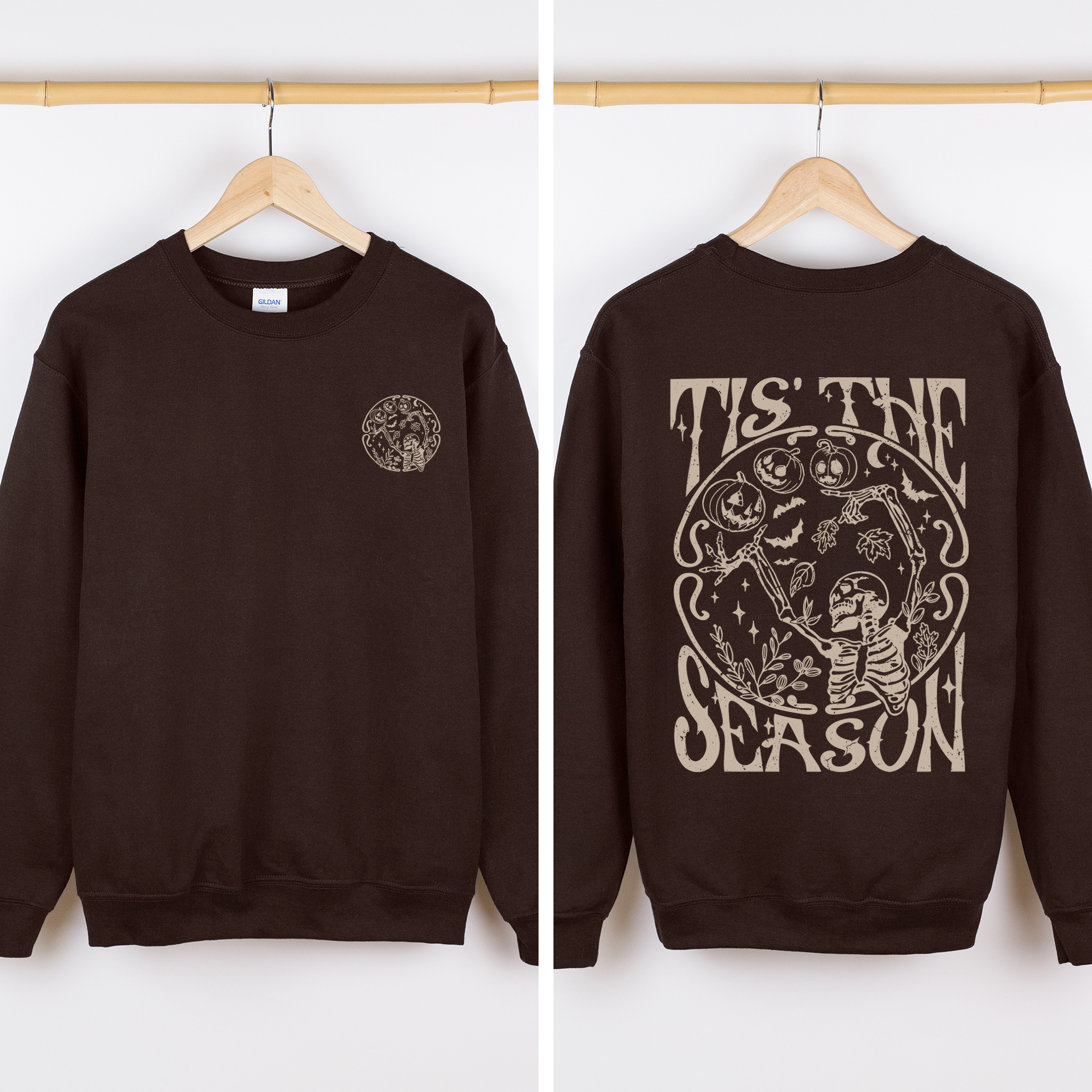 Tis The Season Front And Back Spooky Skeleton Graphic Halloween Holiday Sweatshirt