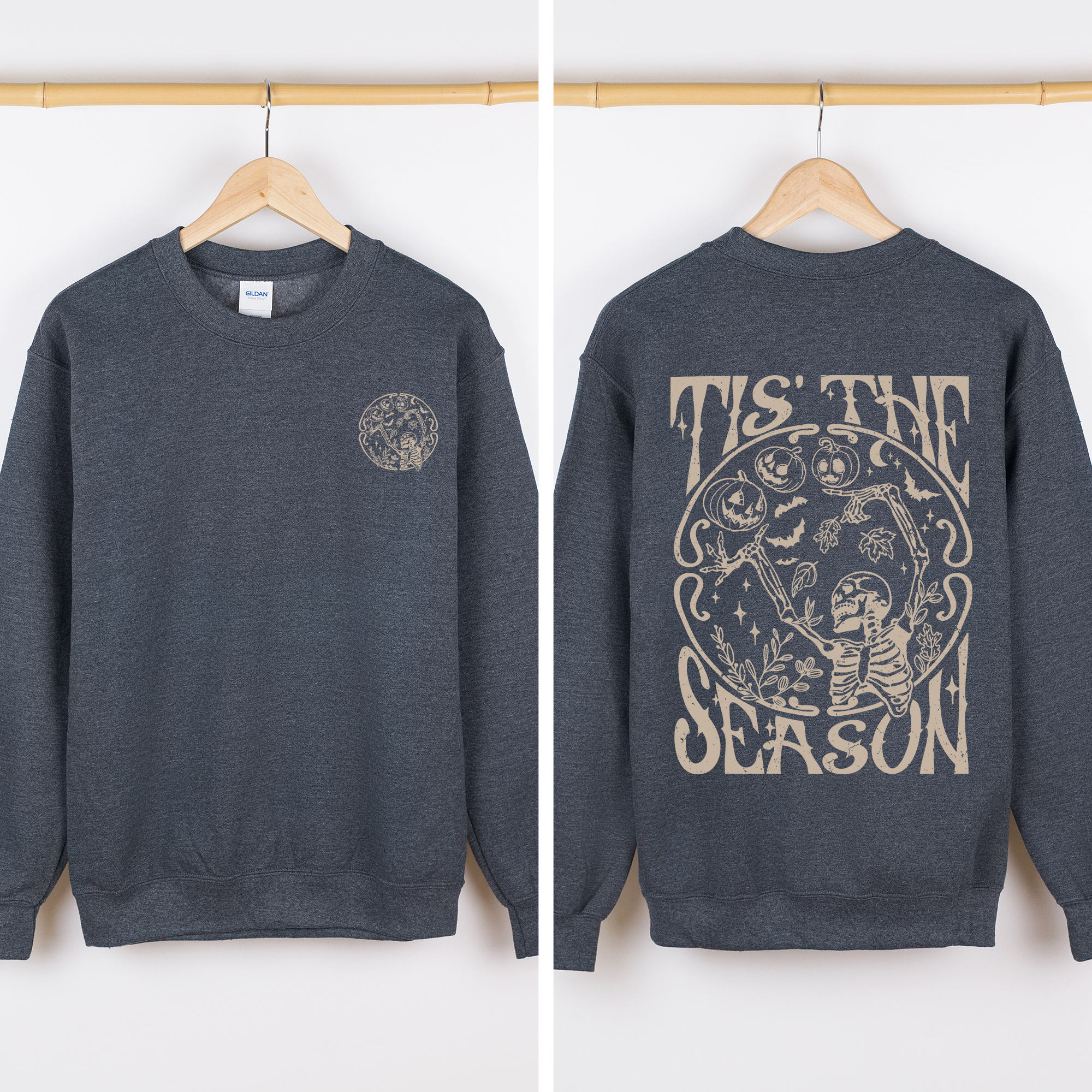 Tis The Season Front And Back Spooky Skeleton Graphic Halloween Holiday Sweatshirt