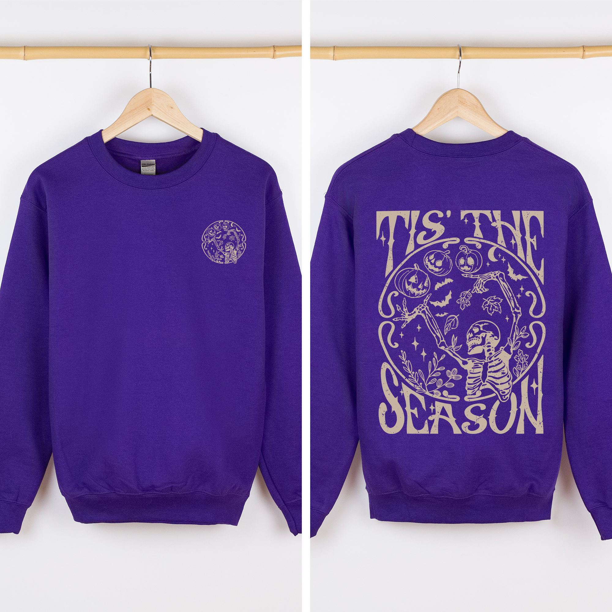 Tis The Season Front And Back Spooky Skeleton Graphic Halloween Holiday Sweatshirt