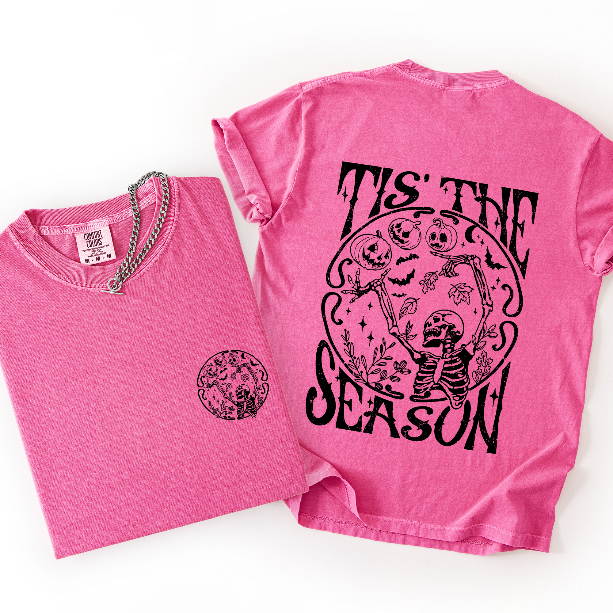 Tis The Season Front And Back Spooky Skeleton Funny Halloween Graphic Illustration Comfort Colors Tee