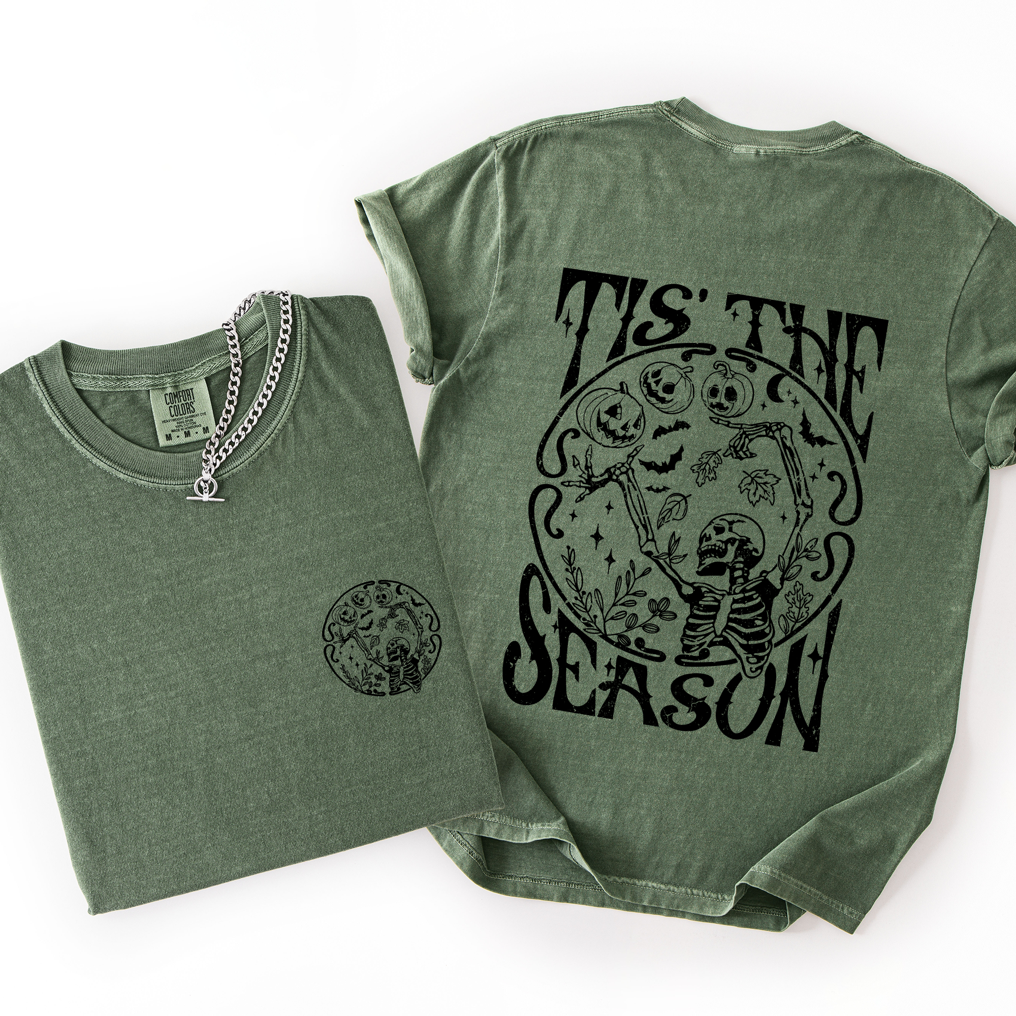 Tis The Season Front And Back Spooky Skeleton Funny Halloween Graphic Illustration Comfort Colors Tee