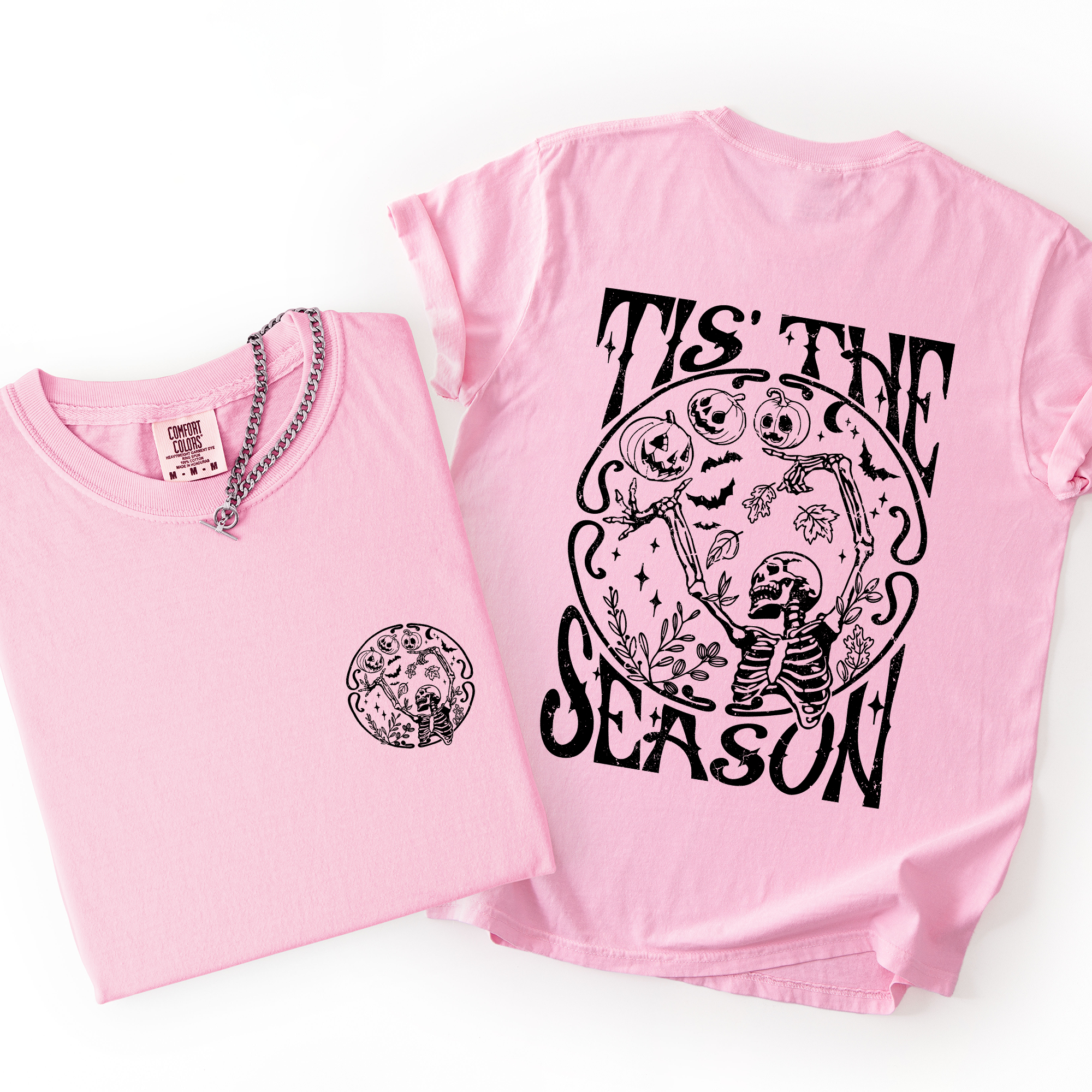 Tis The Season Front And Back Spooky Skeleton Funny Halloween Graphic Illustration Comfort Colors Tee