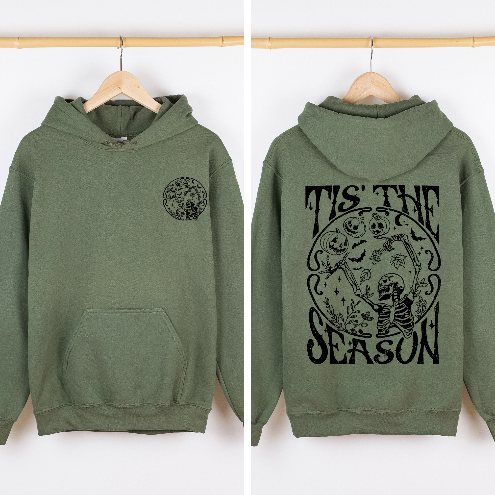 Tis The Season Spooky Skeleton Pink Ribbon Lace Front And Back Halloween Graphic Hoodie