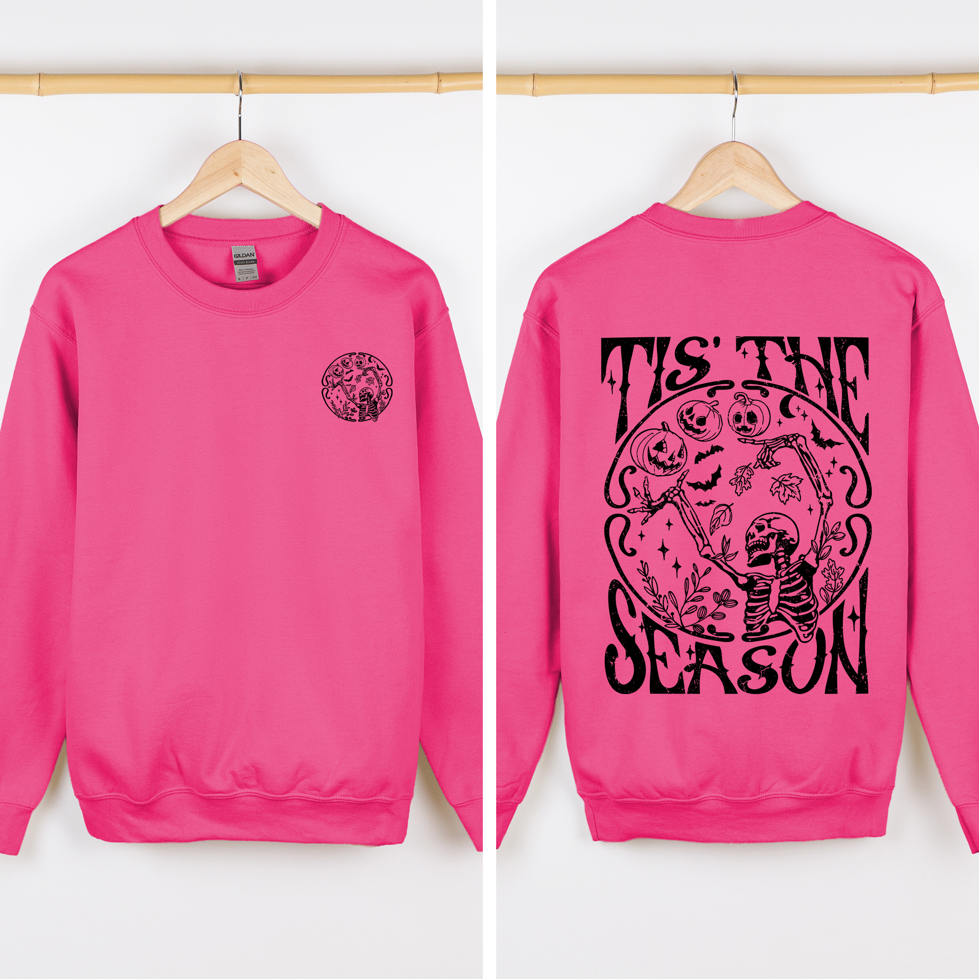 Tis The Season Front And Back Spooky Skeleton Graphic Halloween Holiday Sweatshirt