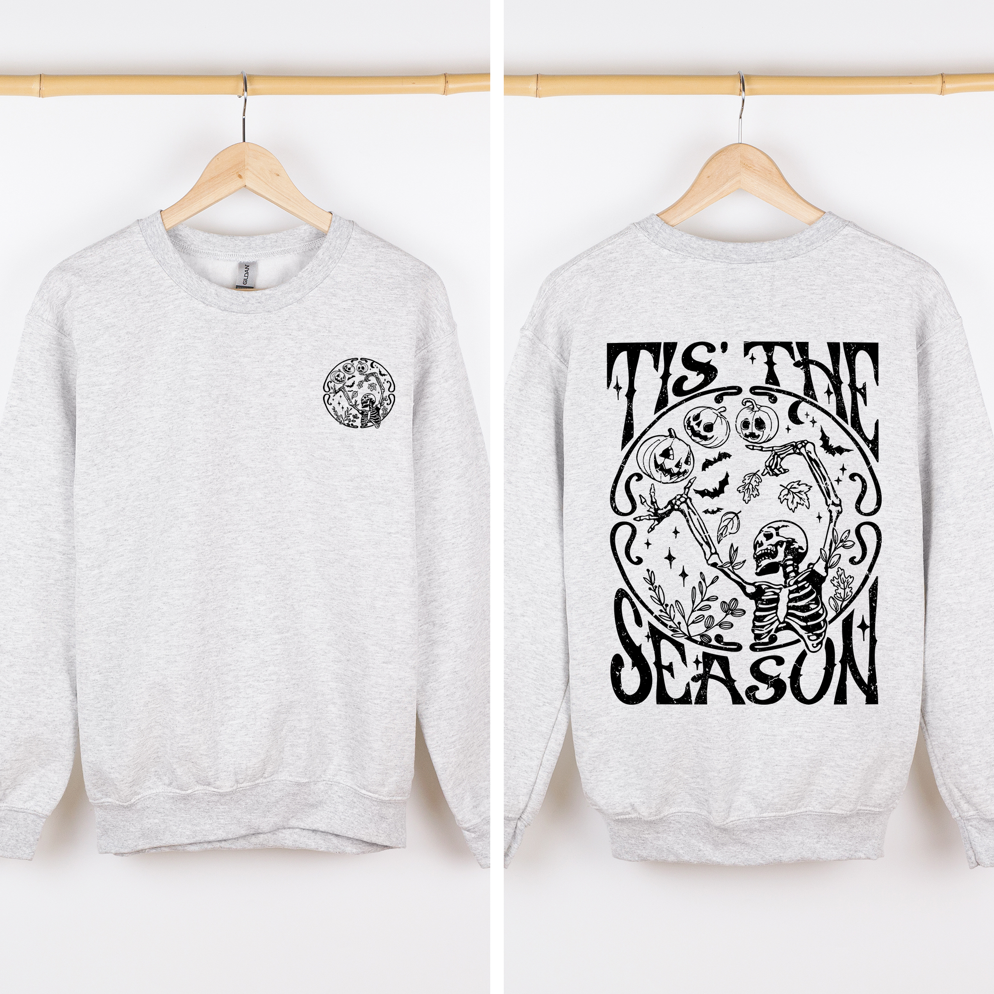 Tis The Season Front And Back Spooky Skeleton Graphic Halloween Holiday Sweatshirt