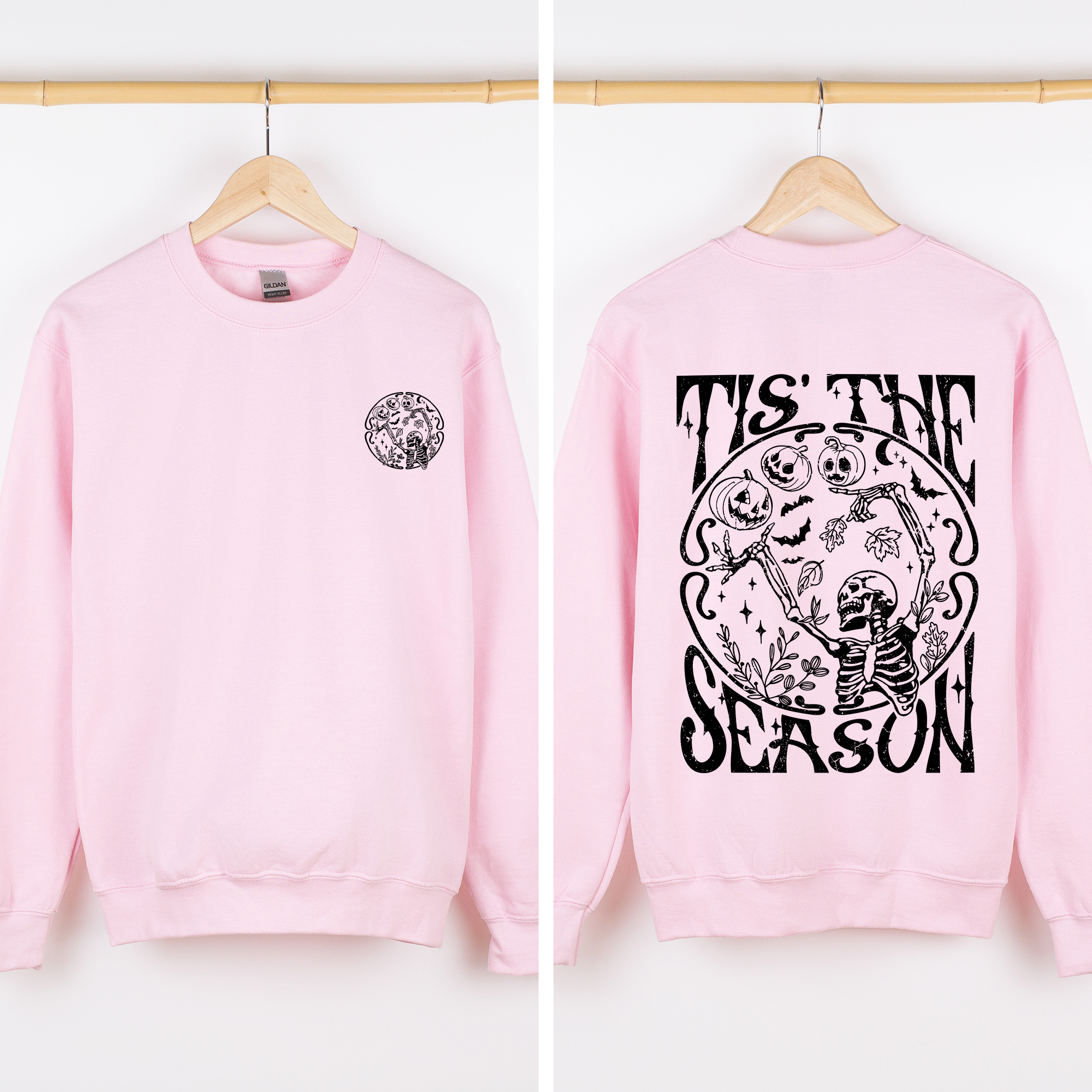 Tis The Season Front And Back Spooky Skeleton Graphic Halloween Holiday Sweatshirt