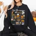 Tis The Season Halloween Skeleton Black Cat Witch Ghost Pumpkin Spooky Sweatshirt