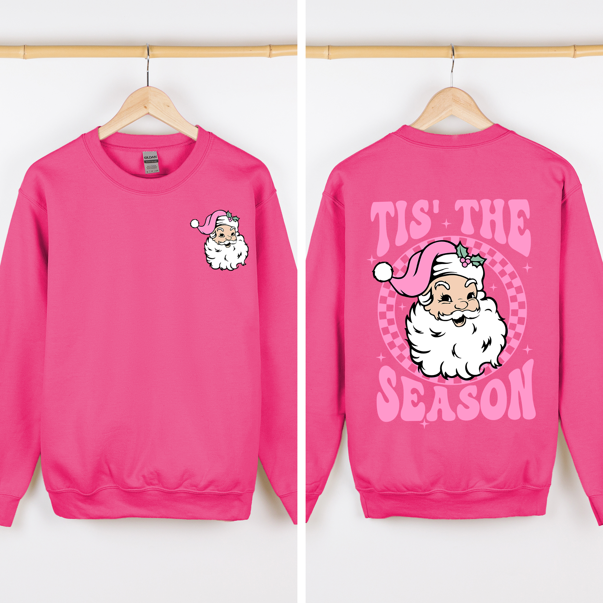 Tis The Season Retro Santa Checkered Front And Back Graphic Vintage Holiday Sweatshirt