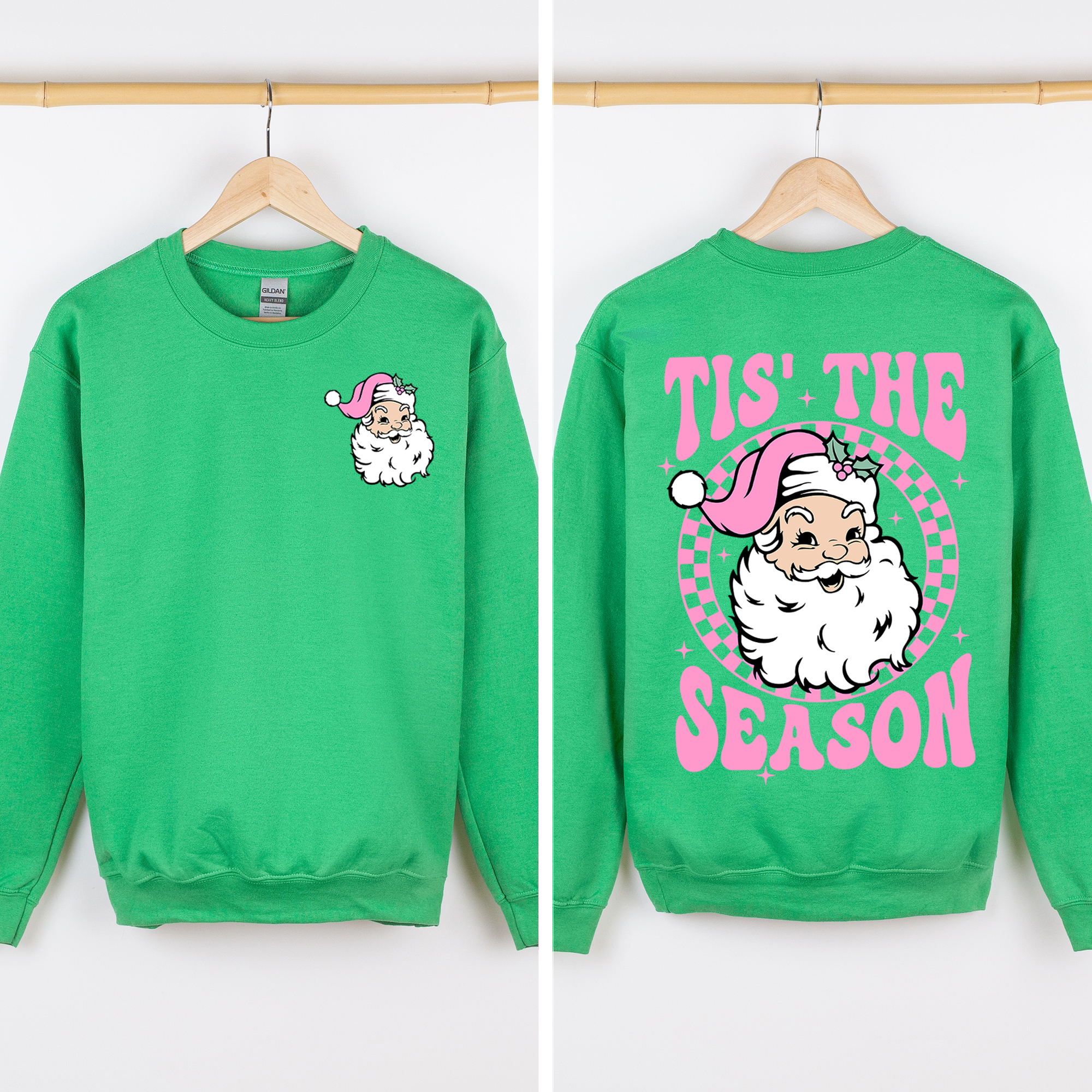 Tis The Season Retro Santa Checkered Front And Back Graphic Vintage Holiday Sweatshirt
