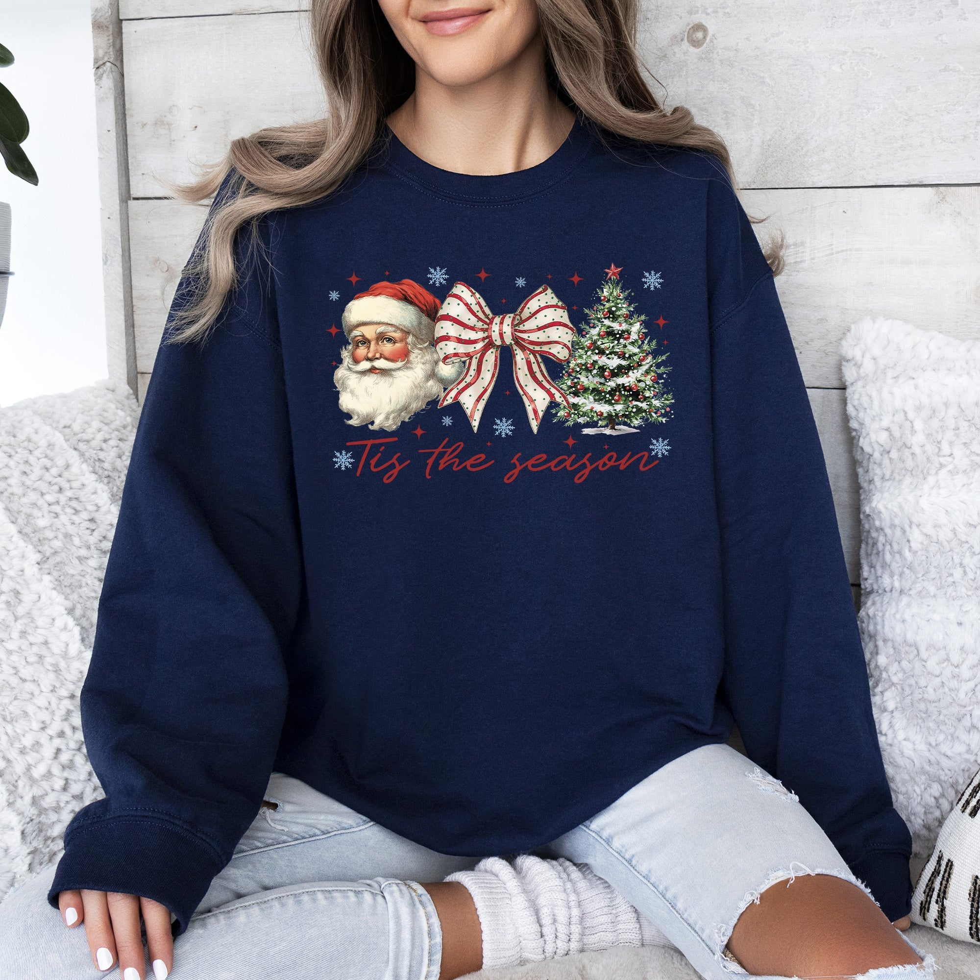 Tis The Season, Santa, Christmas Tree Graphic Sweatshirt