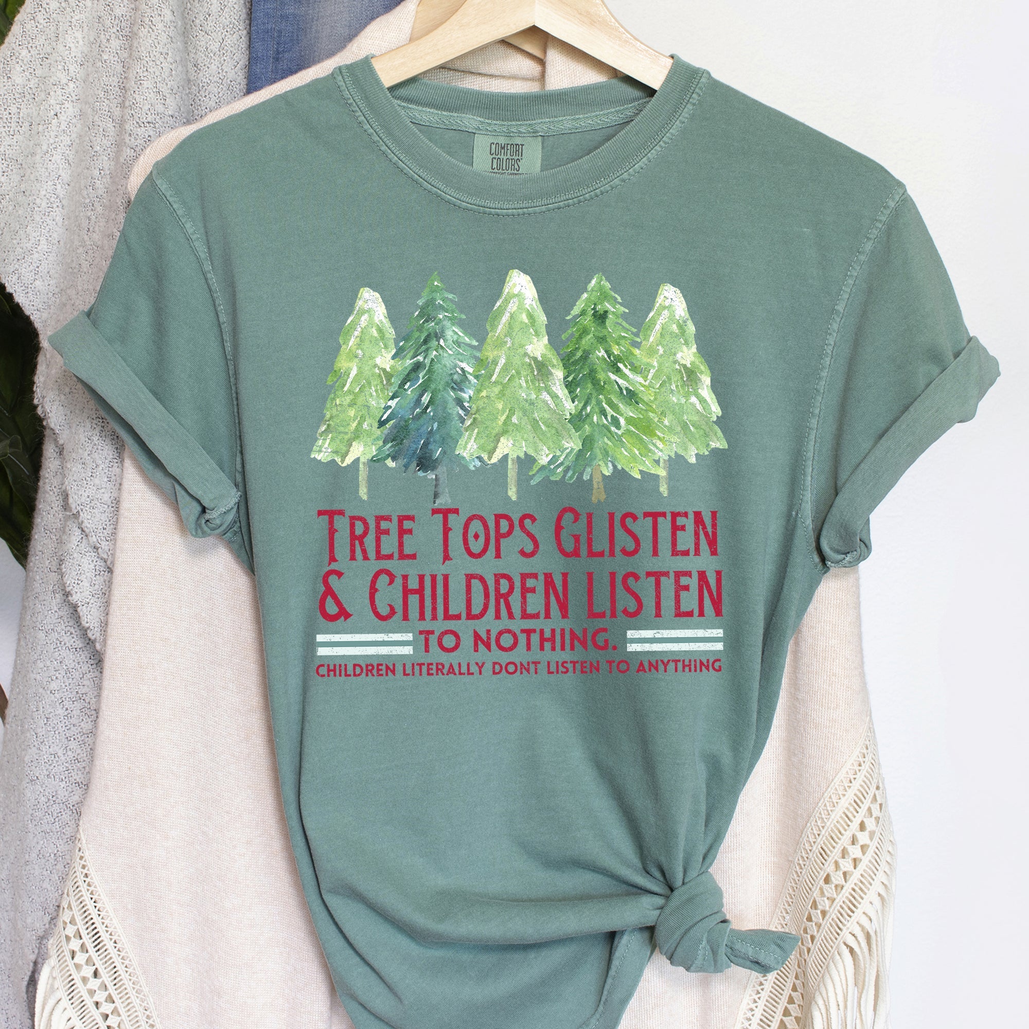 Tree Tops Glisten Christmas Carol Cheer For Dedicated Teachers Comfort Colors Tee