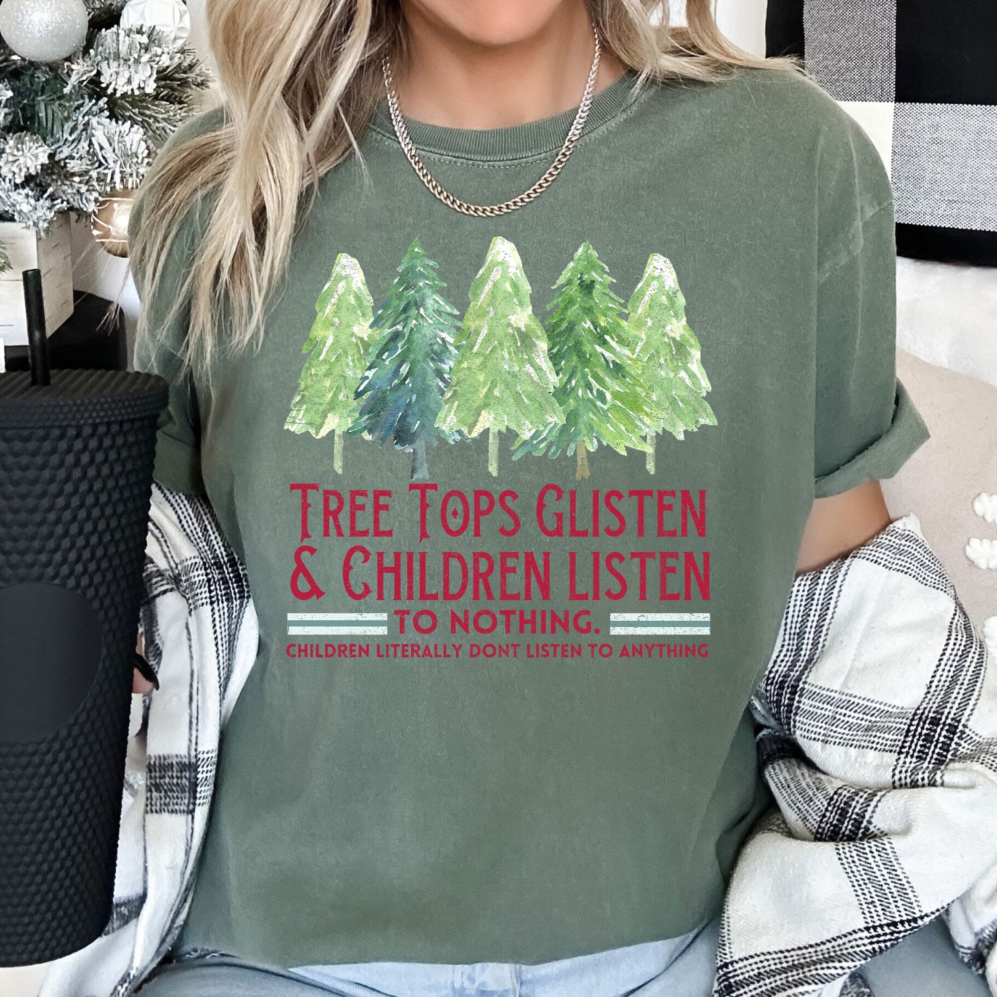 Tree Tops Glisten Christmas Carol Cheer For Dedicated Teachers Comfort Colors Tee