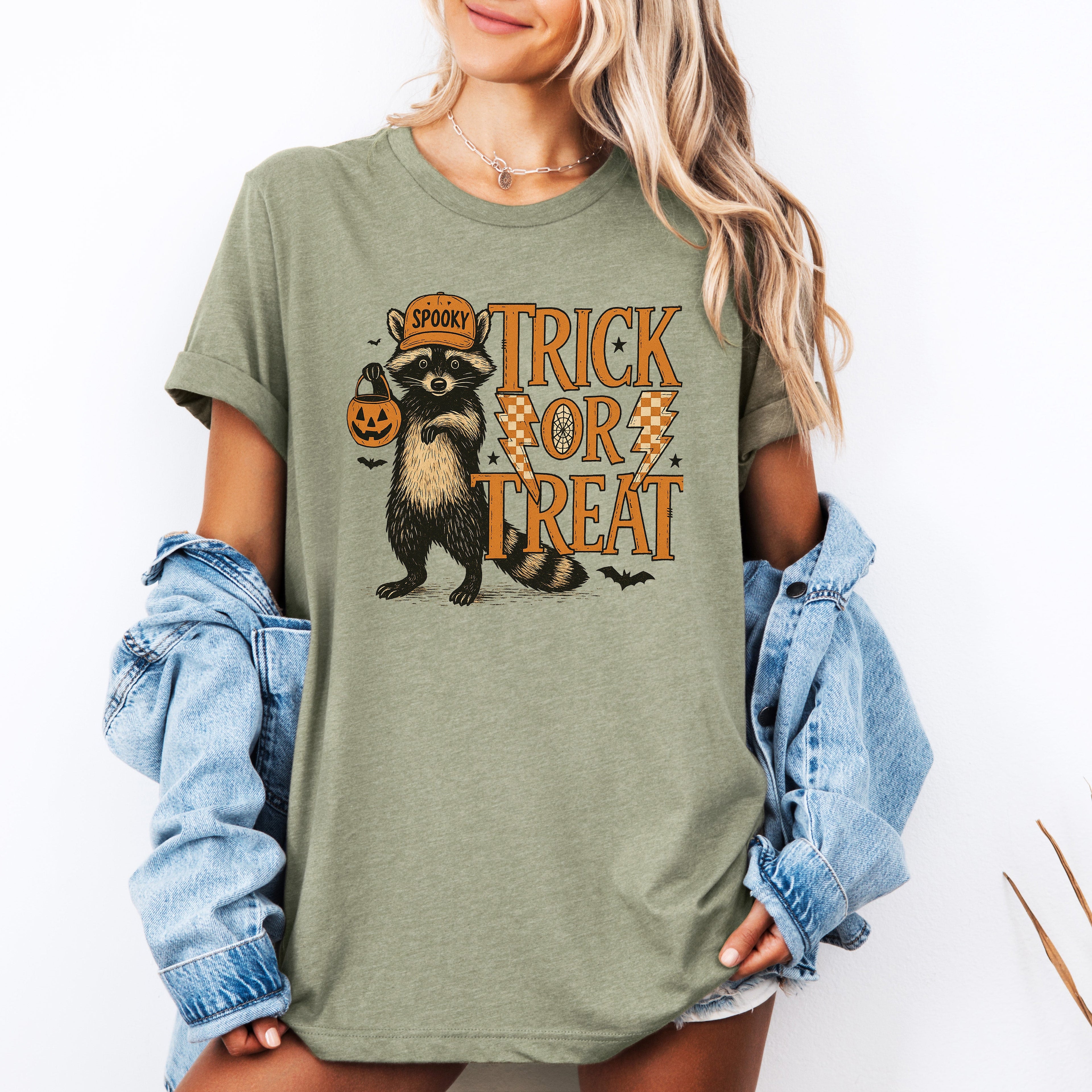 Trick Or Treat Raccoon Graphic Tee Halloween Spooky Season Costume Party Limited Edition