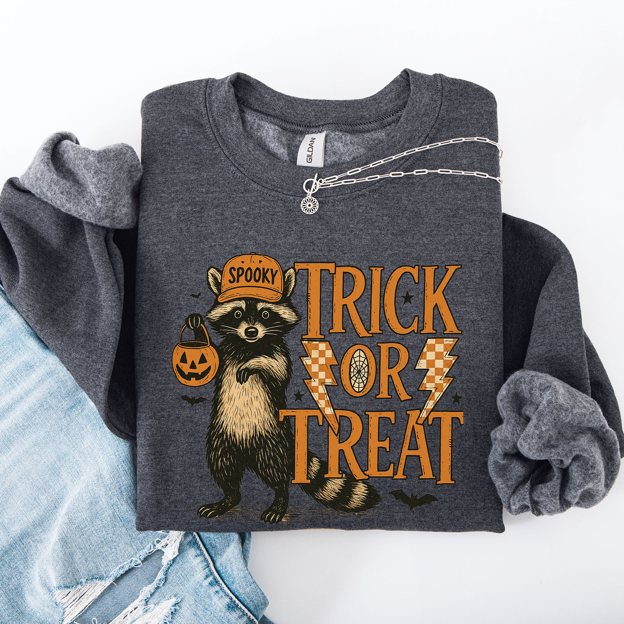 Trick Or Treat Raccoon Halloween Spooky Cozy Premium Graphic Edition Soft Warm Everyday Sweatshirt