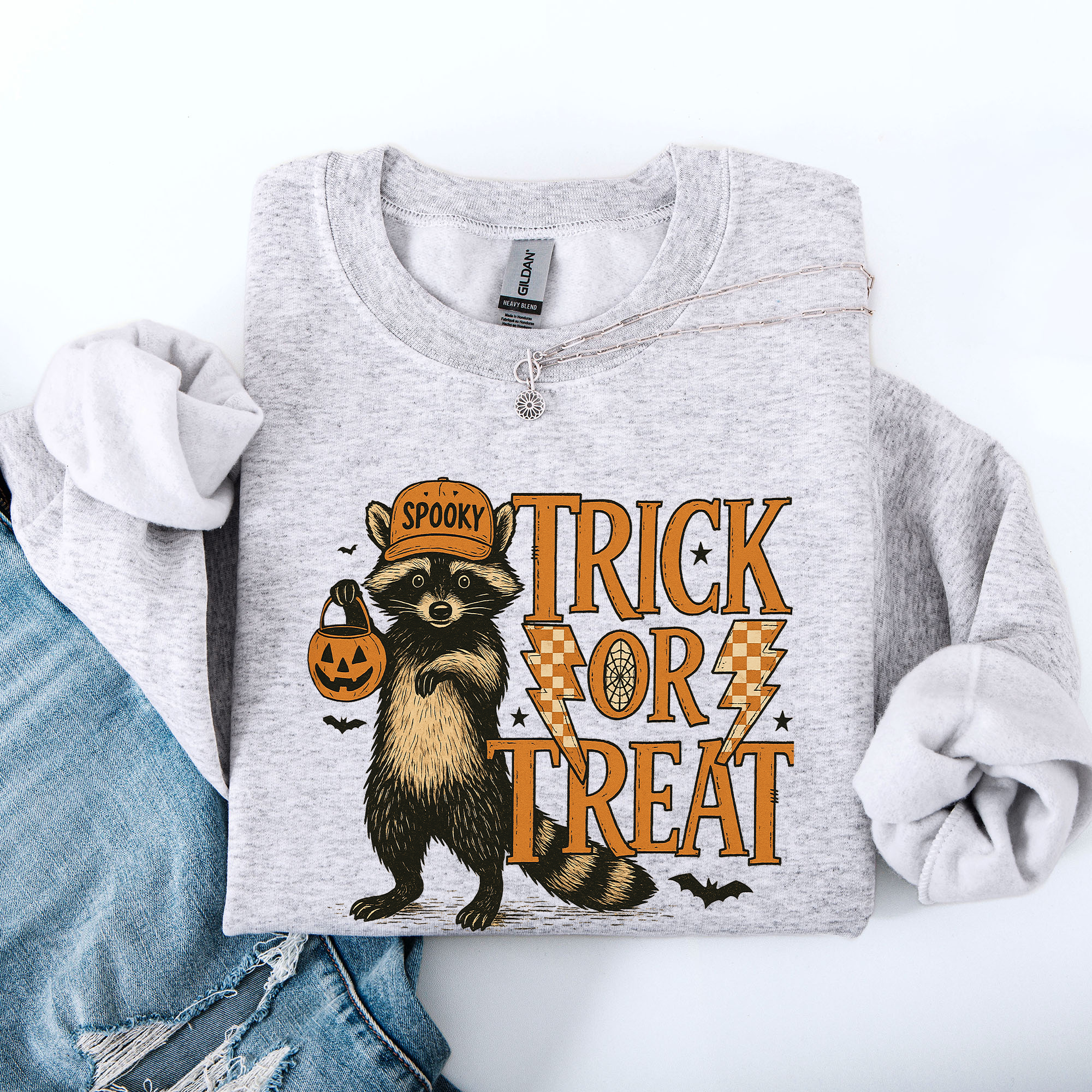 Trick Or Treat Raccoon Halloween Spooky Cozy Premium Graphic Edition Soft Warm Everyday Sweatshirt