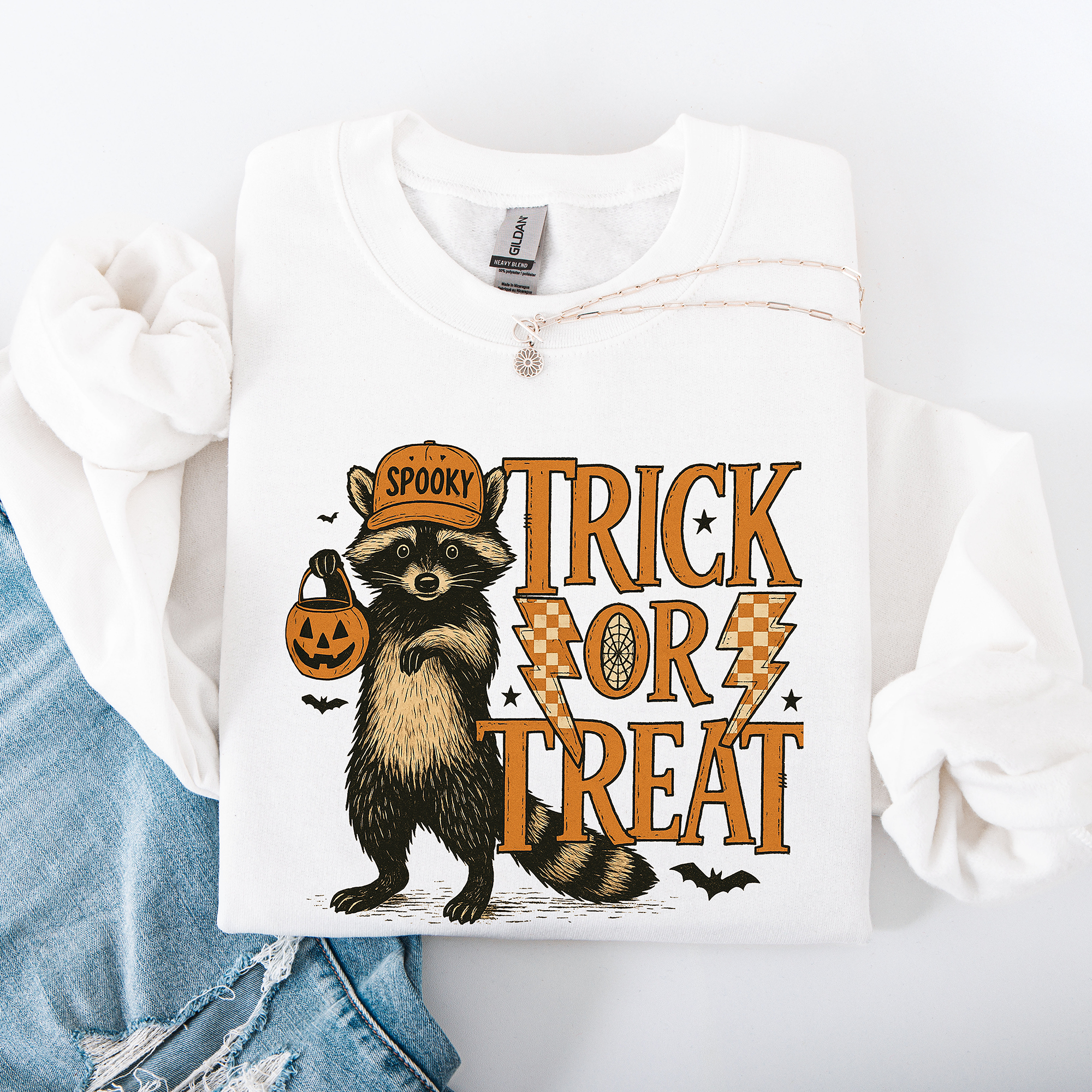 Trick Or Treat Raccoon Halloween Spooky Cozy Premium Graphic Edition Soft Warm Everyday Sweatshirt