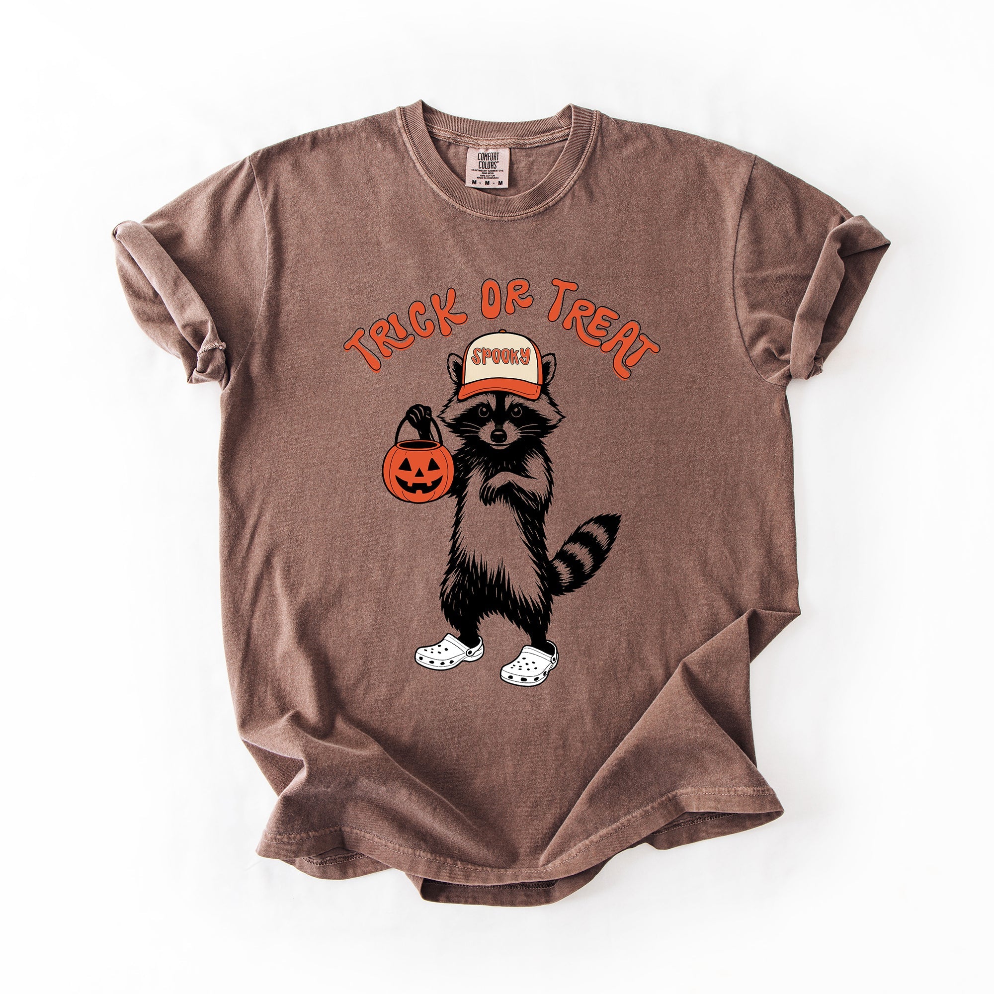 Trick Or Treat Feral Raccoon Halloween Skeletons Ghosts Witches Cats Pumpkins Graphic Comfort Colors Tee