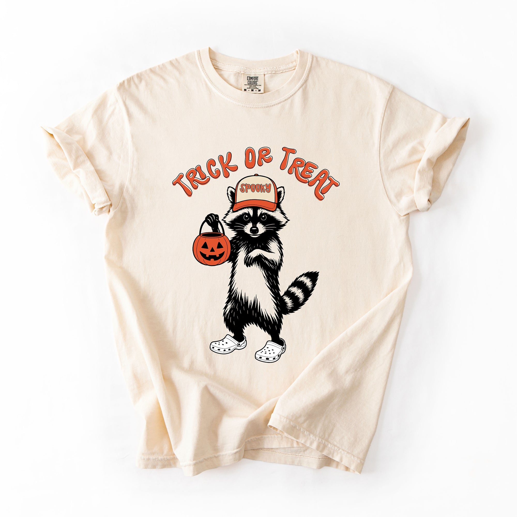 Trick Or Treat Feral Raccoon Halloween Skeletons Ghosts Witches Cats Pumpkins Graphic Comfort Colors Tee